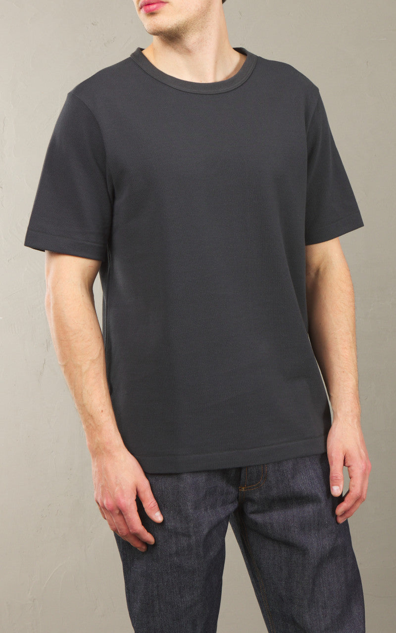 Merz b. Schwanen 214PK Crew Neck Pikée Tee Charcoal
