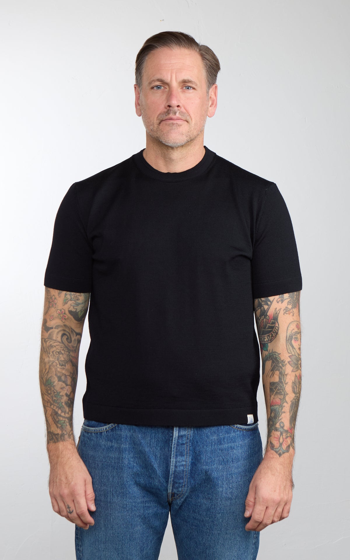 Merz b. Schwanen MERINOTEE01 Merino Wool T-Shirt Deep Black