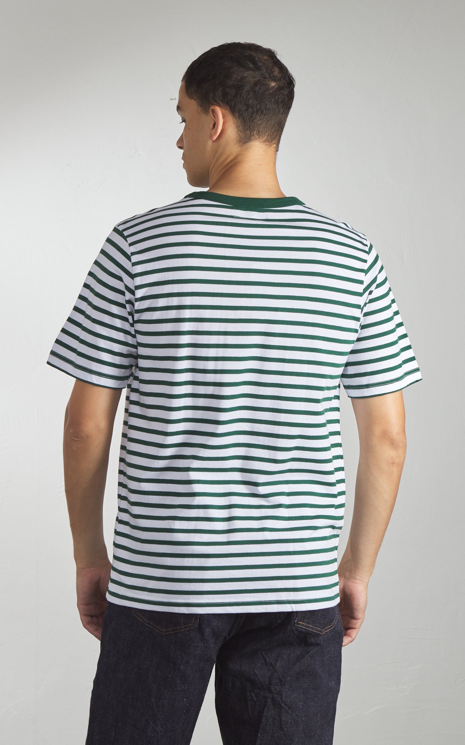 Merz b. Schwanen 2M14 Striped Crew Neck Tee Green/White