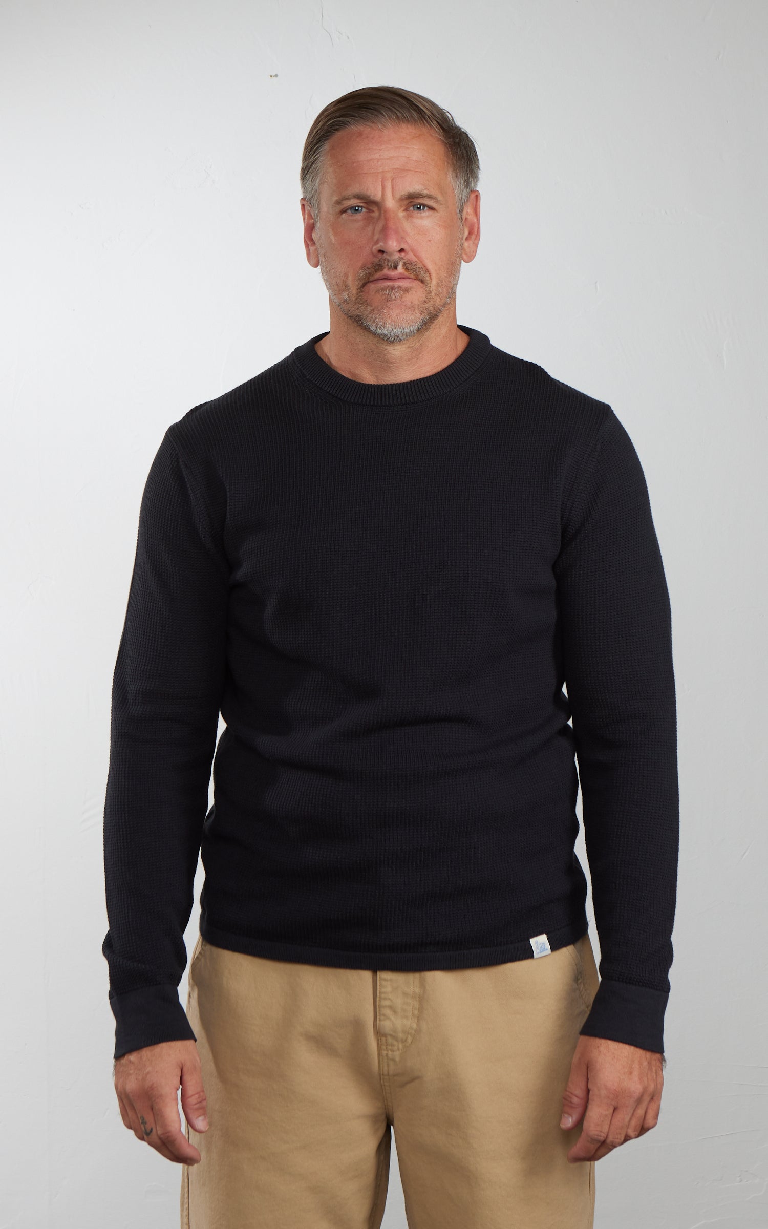 Merz b. Schwanen EASYKNIT01 Lightweight Waffle Knit Sweater Charcoal