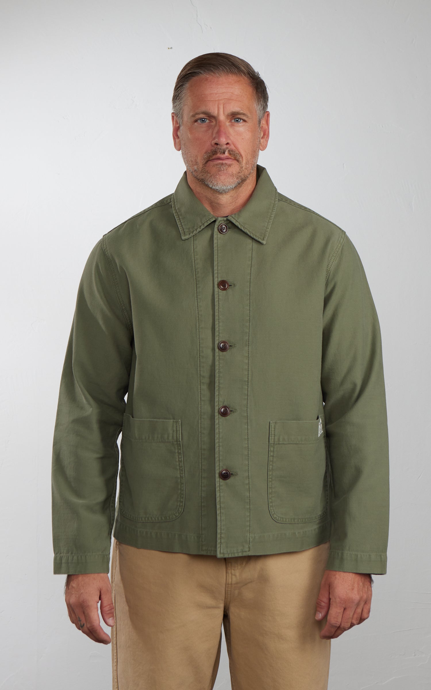 Merz b. Schwanen JKT08SC Sateen Canvas Cropped Workers Jacket Army
