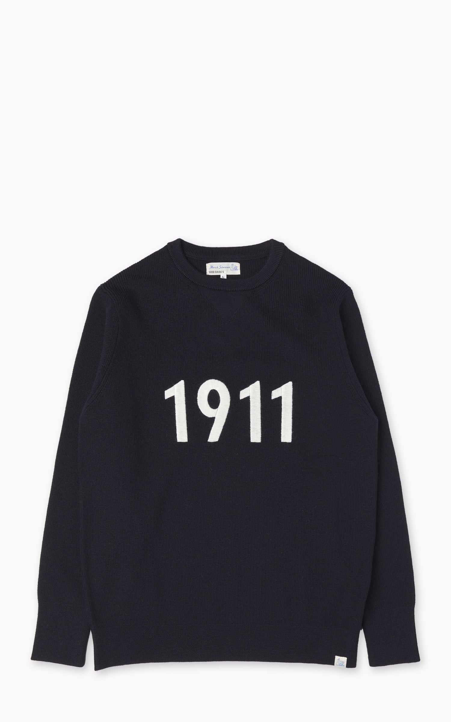 Merz b. Schwanen MWCC03 Classic Crew Merino Wool Pullover Dark Navy