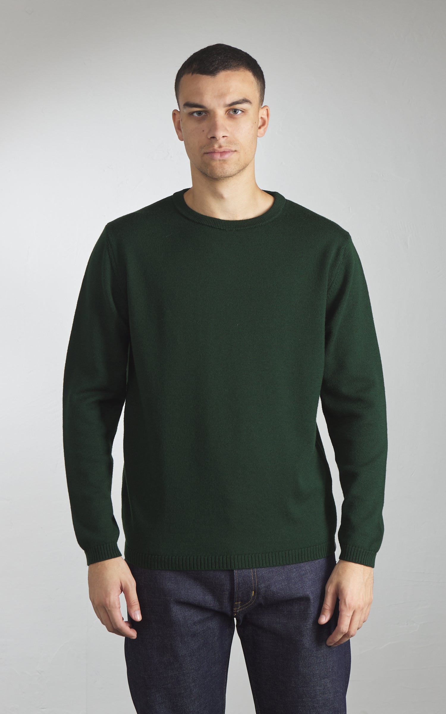 Merz b. Schwanen MWRC01 Classic Crew Merino Wool Pullover Forest