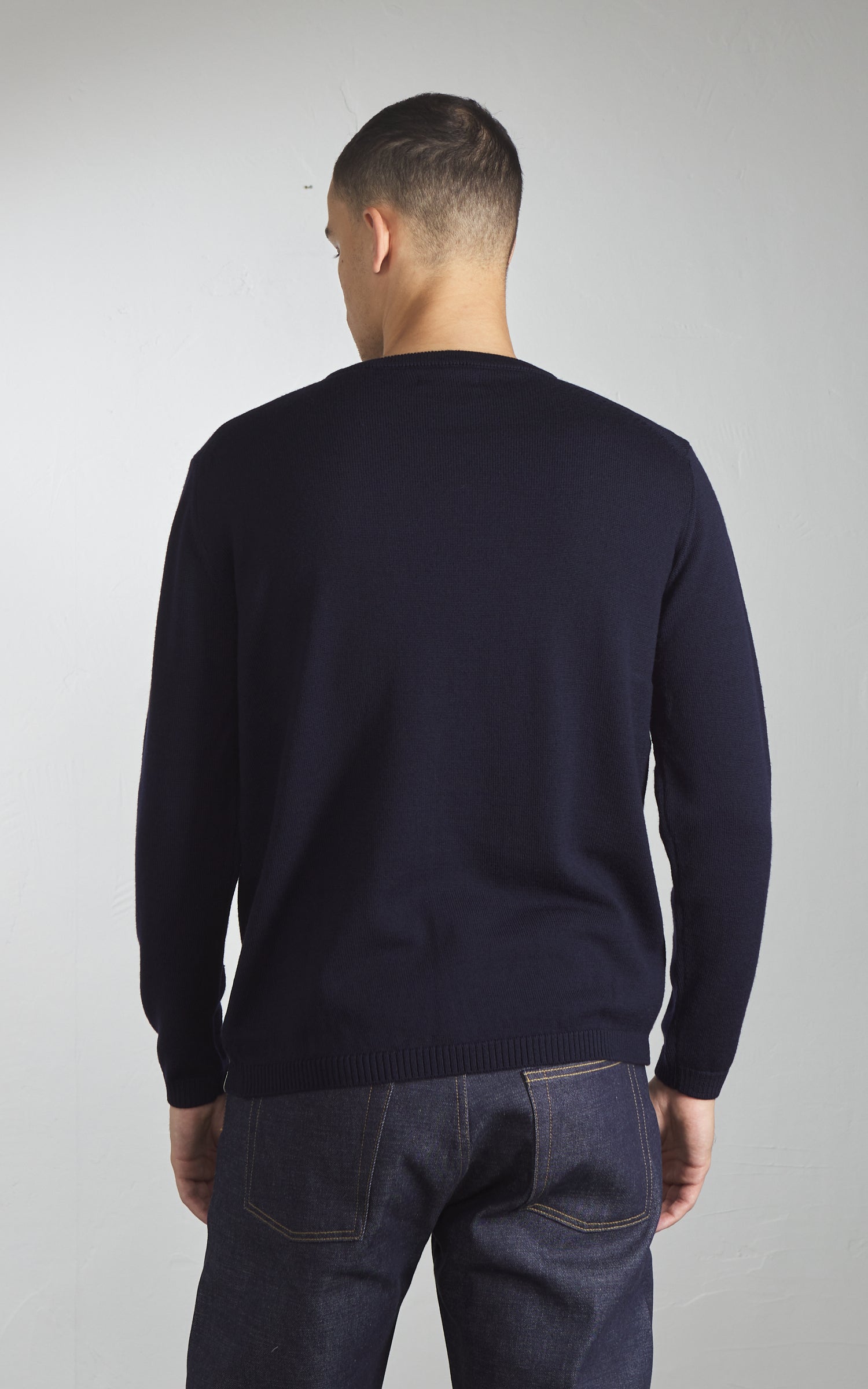 Merz b. Schwanen MWRC01 Classic Crew Merino Wool Pullover Dark Navy