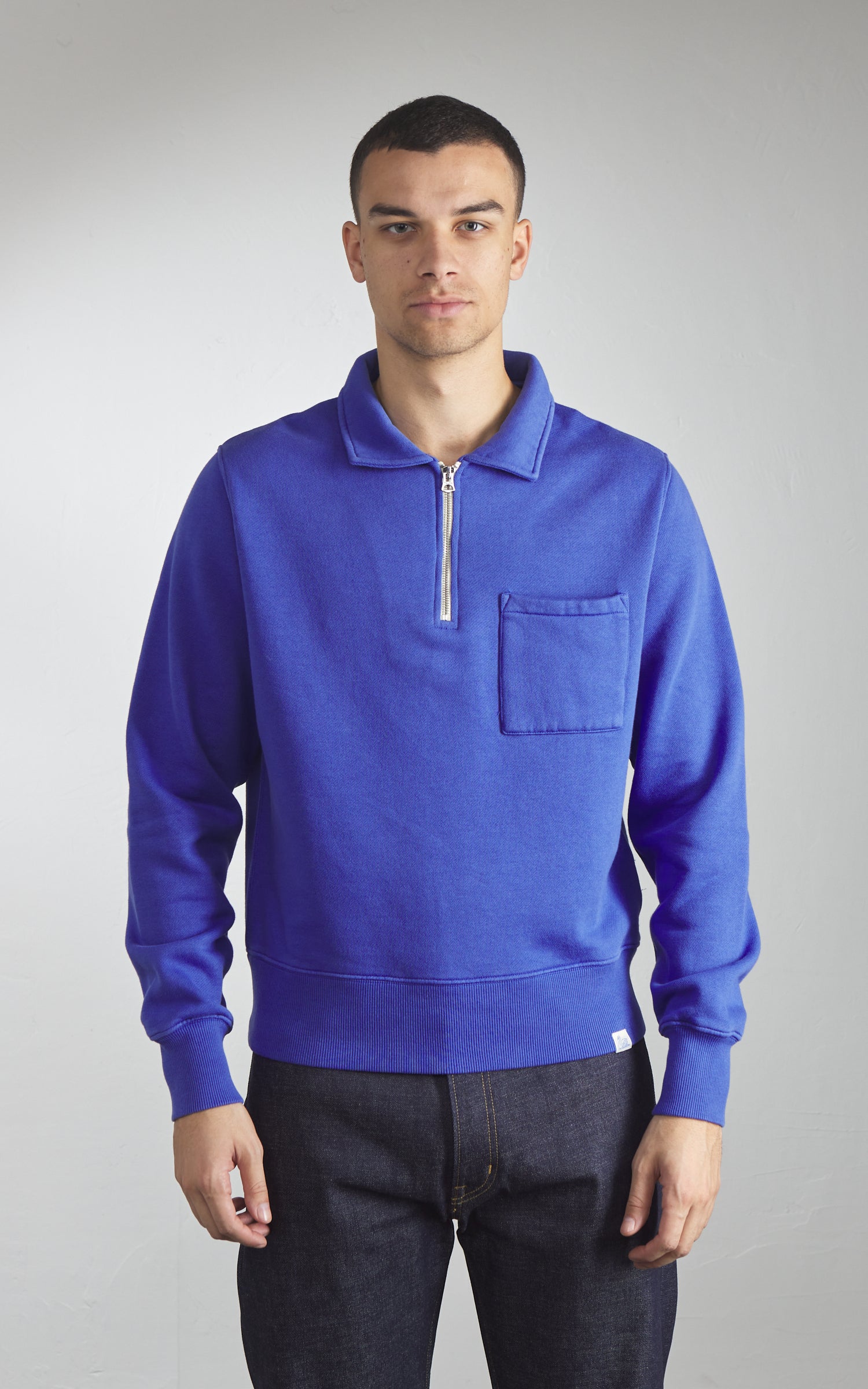 Merz b. Schwanen ZIPC01 Zip Collar Sweatshirt Washed Blue
