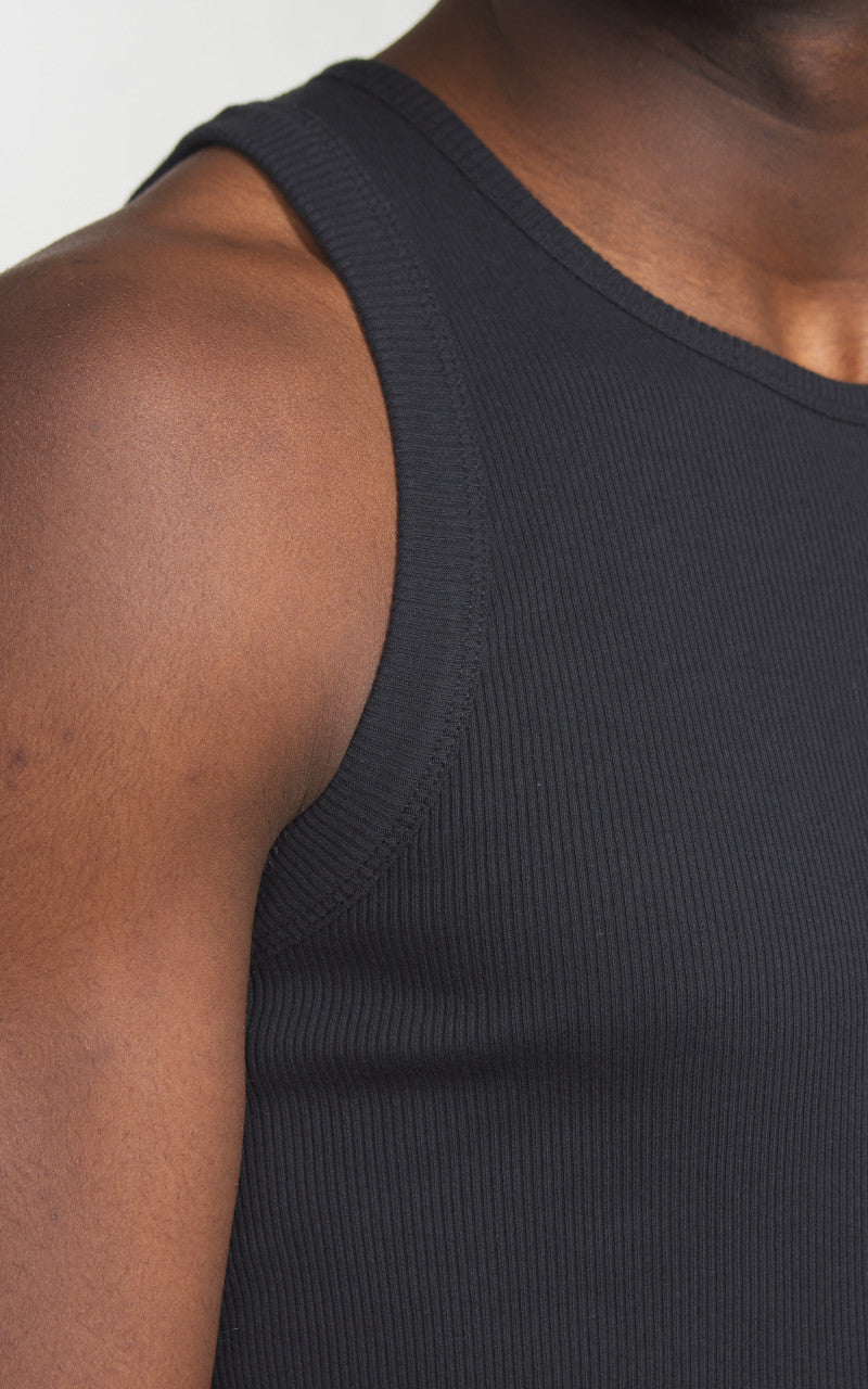 Merz b. Schwanen RIBTANK01 Ribbed Tank Top Charcoal