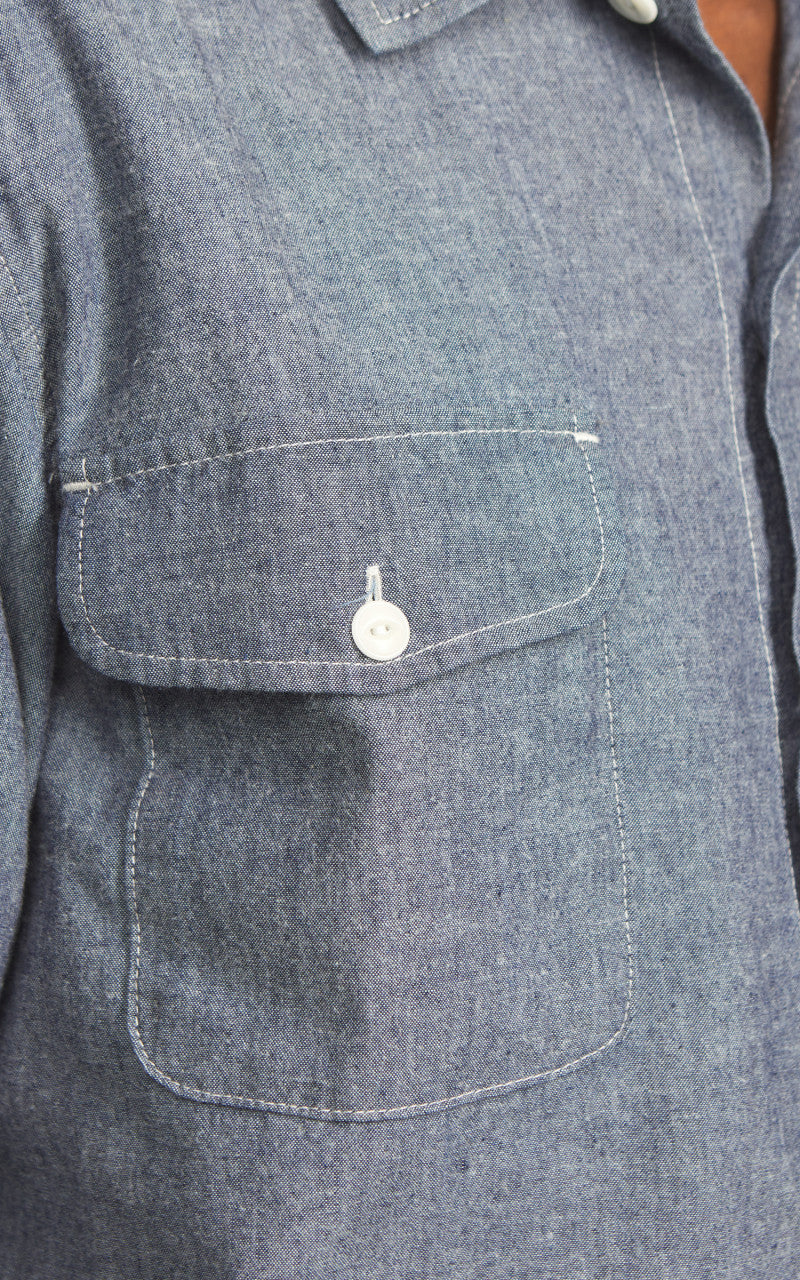 Merz b. Schwanen SHIRT06CH Chambray Shirt Denim Blue