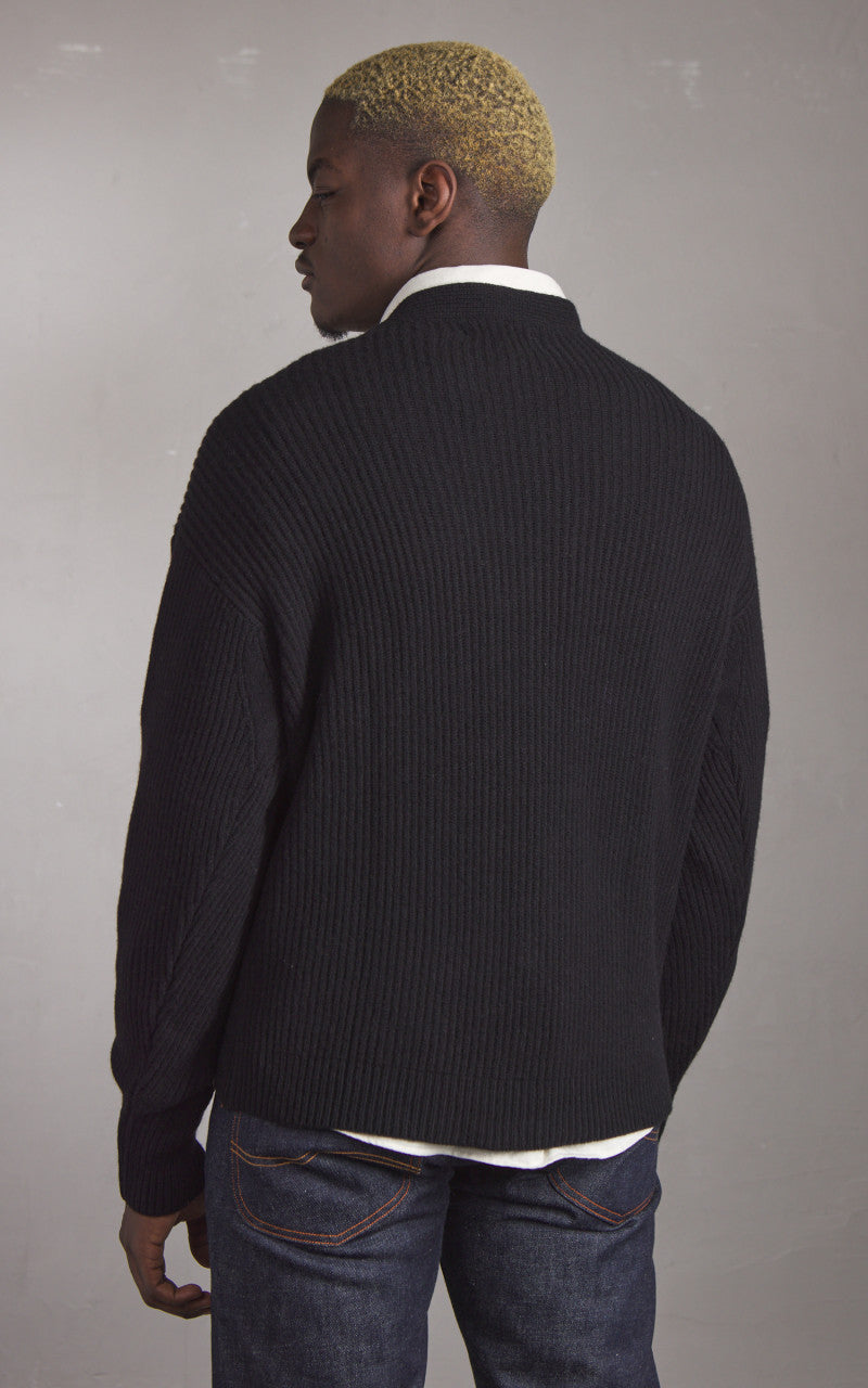 Merz b. Schwanen LOCG02 Merino Wool-Cashmere Cardigan Deep Black