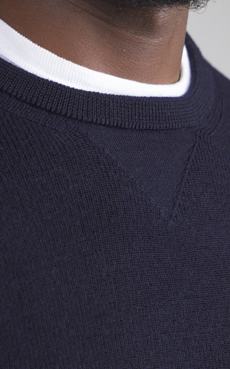 Merz b. Schwanen MWCC01 Classic Crew Merino Pullover Dark Navy