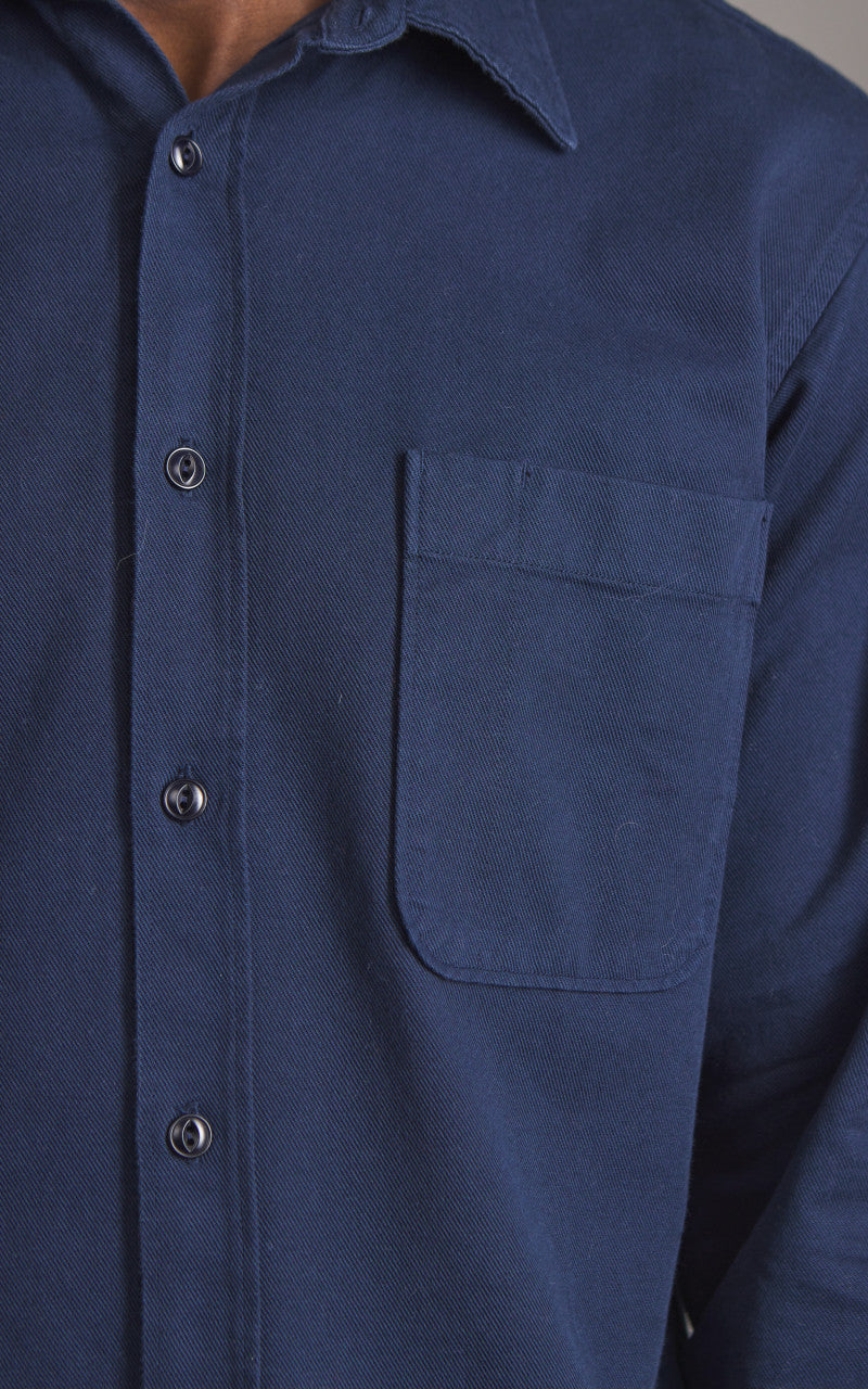 Merz b. Schwanen SHIRT01T Relaxed Fit Broken Twill Shirt Night Blue