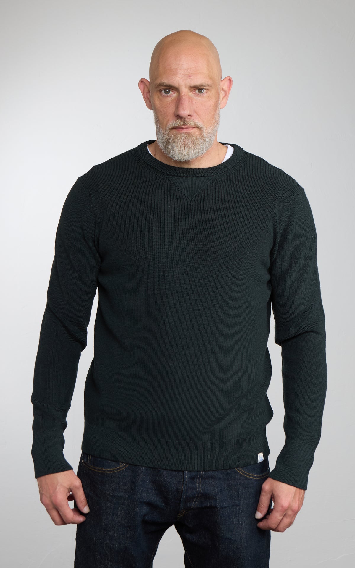 Merz b. Schwanen MWCC01 Classic Crew Merino Pullover Bottle Green