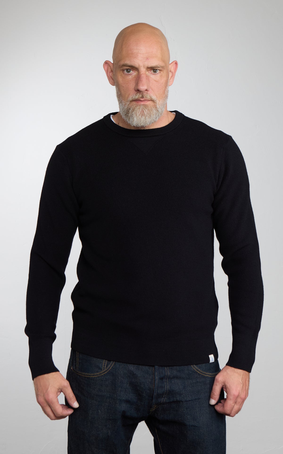 Merz b. Schwanen MWCC01 Classic Crew Merino Pullover Deep Black