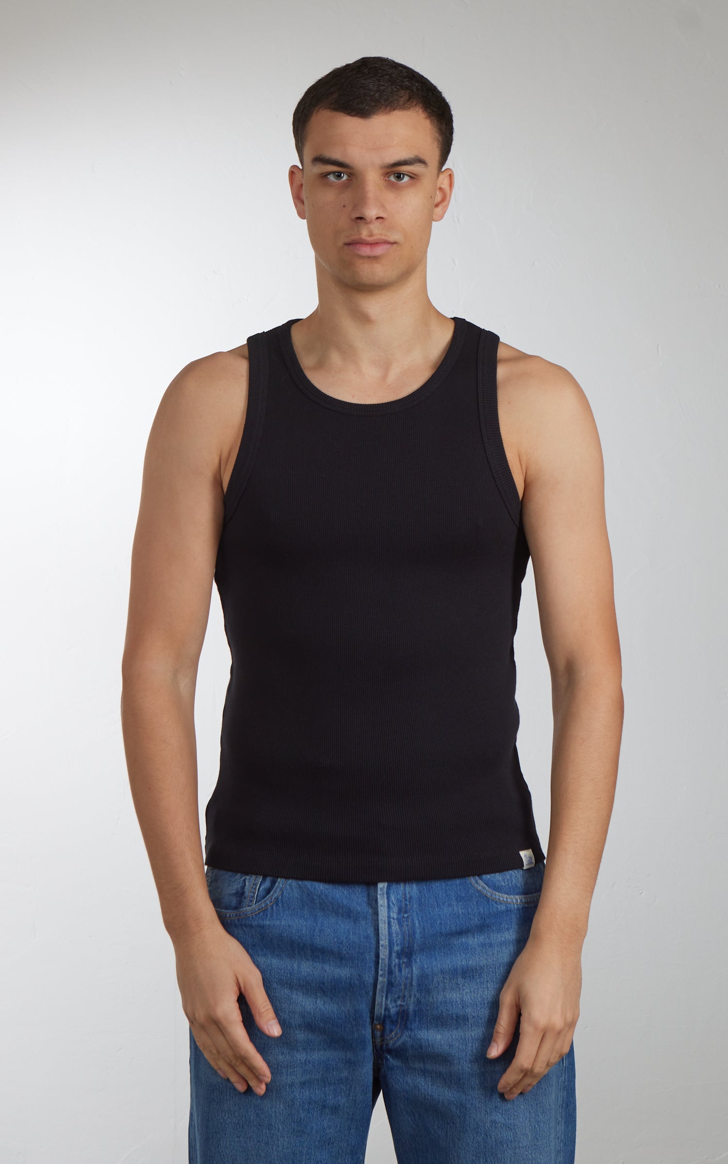 Merz b. Schwanen RIBTANK01 Ribbed Tank Top Deep Black