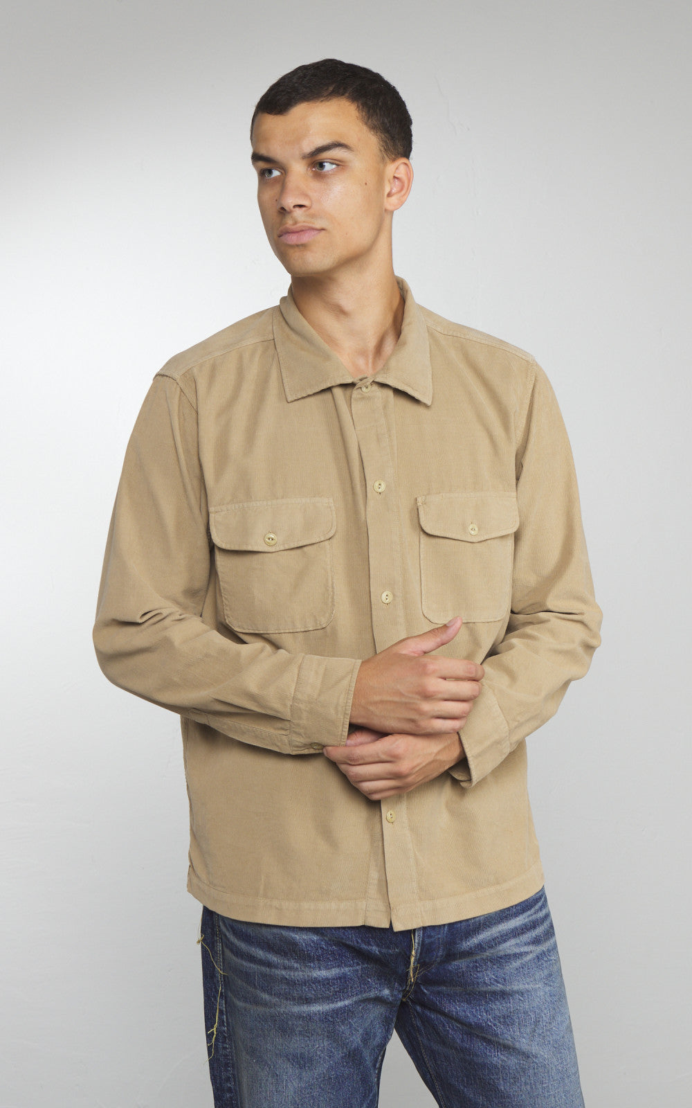 Merz b. Schwanen SHIRT06LC Light Cotton Corduroy Shirt Dusted Khaki