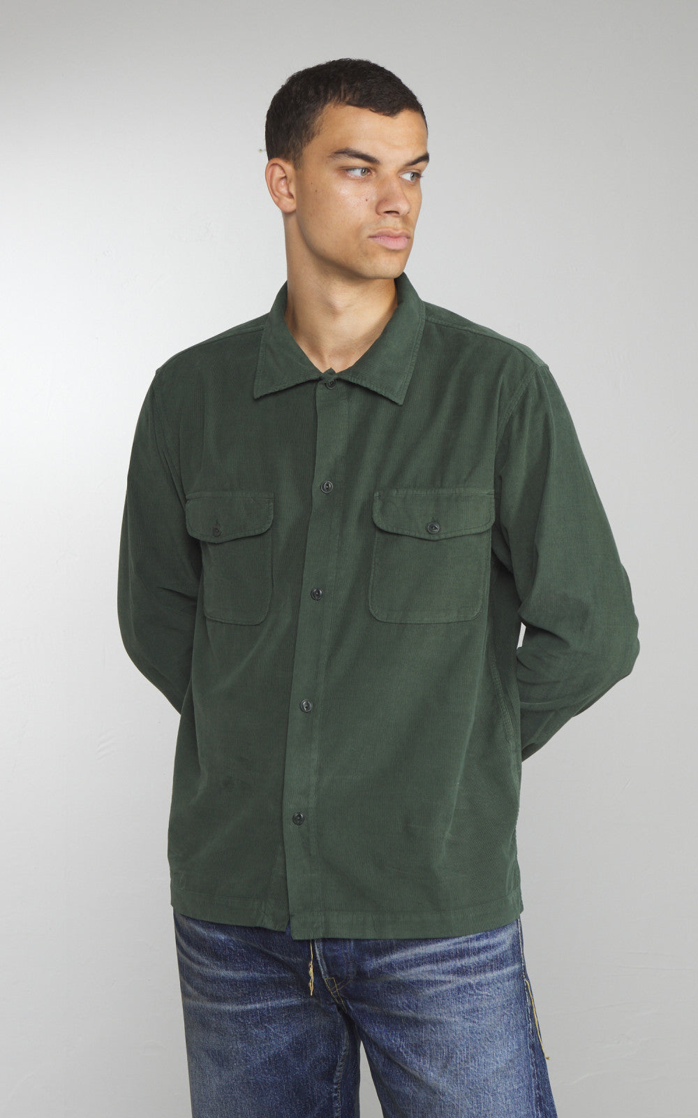 Merz b. Schwanen SHIRT06LC Light Cotton Corduroy Shirt Forest