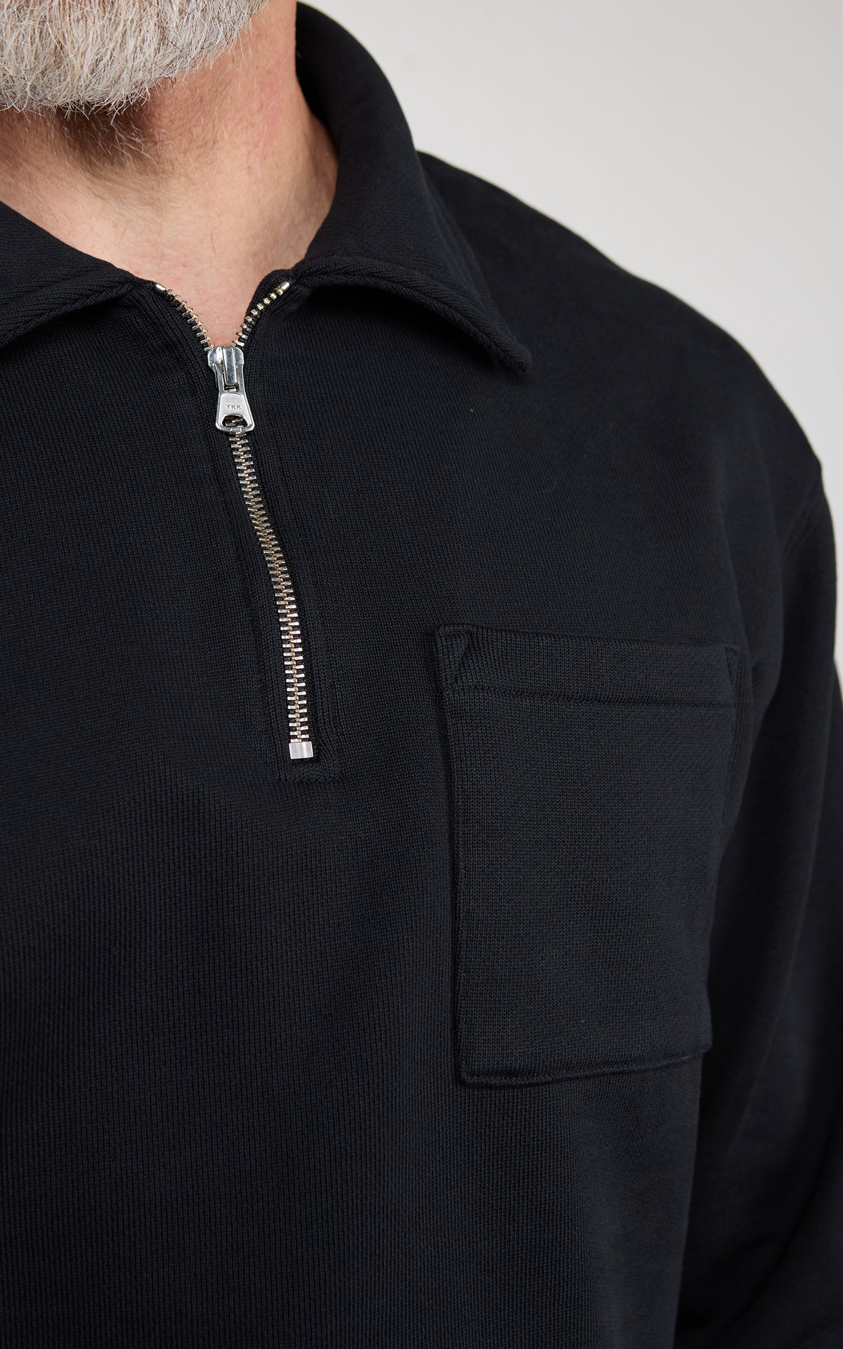 Merz b. Schwanen ZIP03 Authentic Fleece Polo Collared Half-Zip Cotton Sweatshirt Deep Black