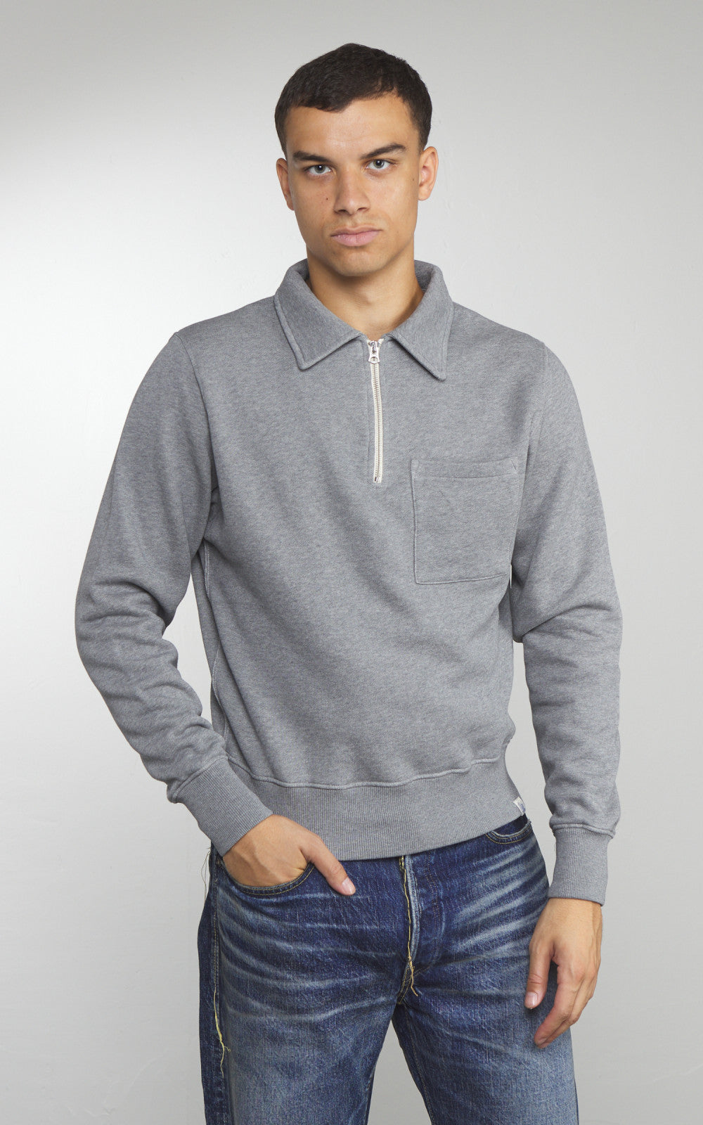 Merz b. Schwanen ZIPC01 Zip Collar Sweatshirt Grey Melange