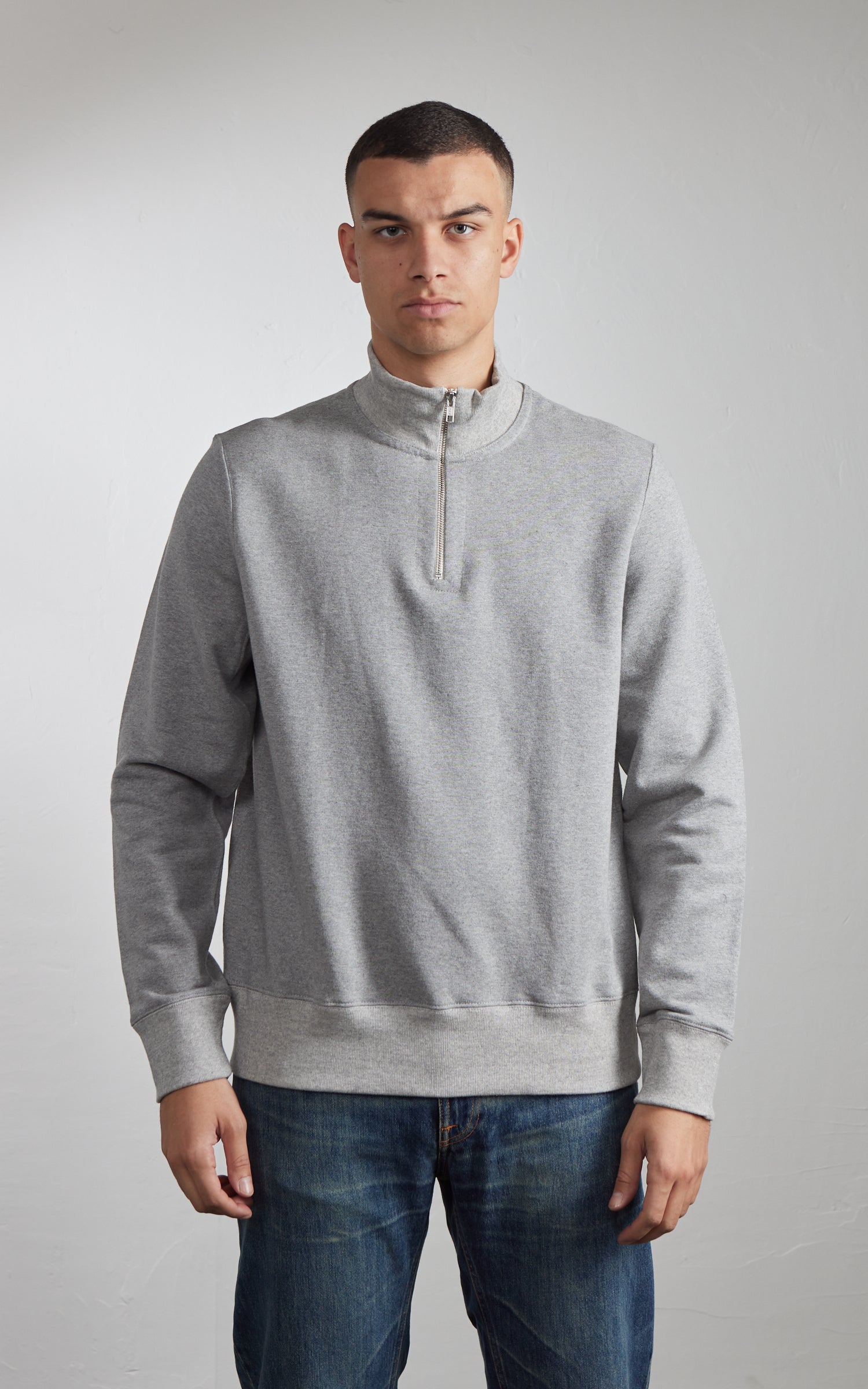 Merz b. Schwanen 343Z Sweatshirt Half Zip Mock Neck Grey Melange
