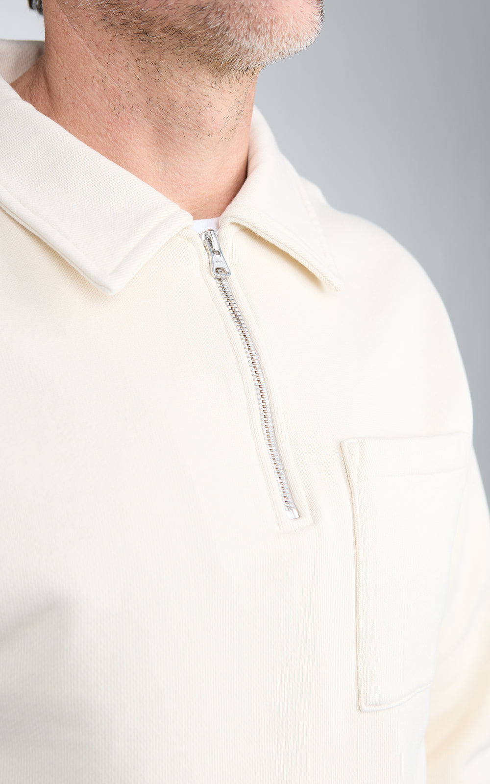 Merz b. Schwanen ZIP03 Authentic Fleece Polo Collared Half-Zip Cotton Sweatshirt Nature