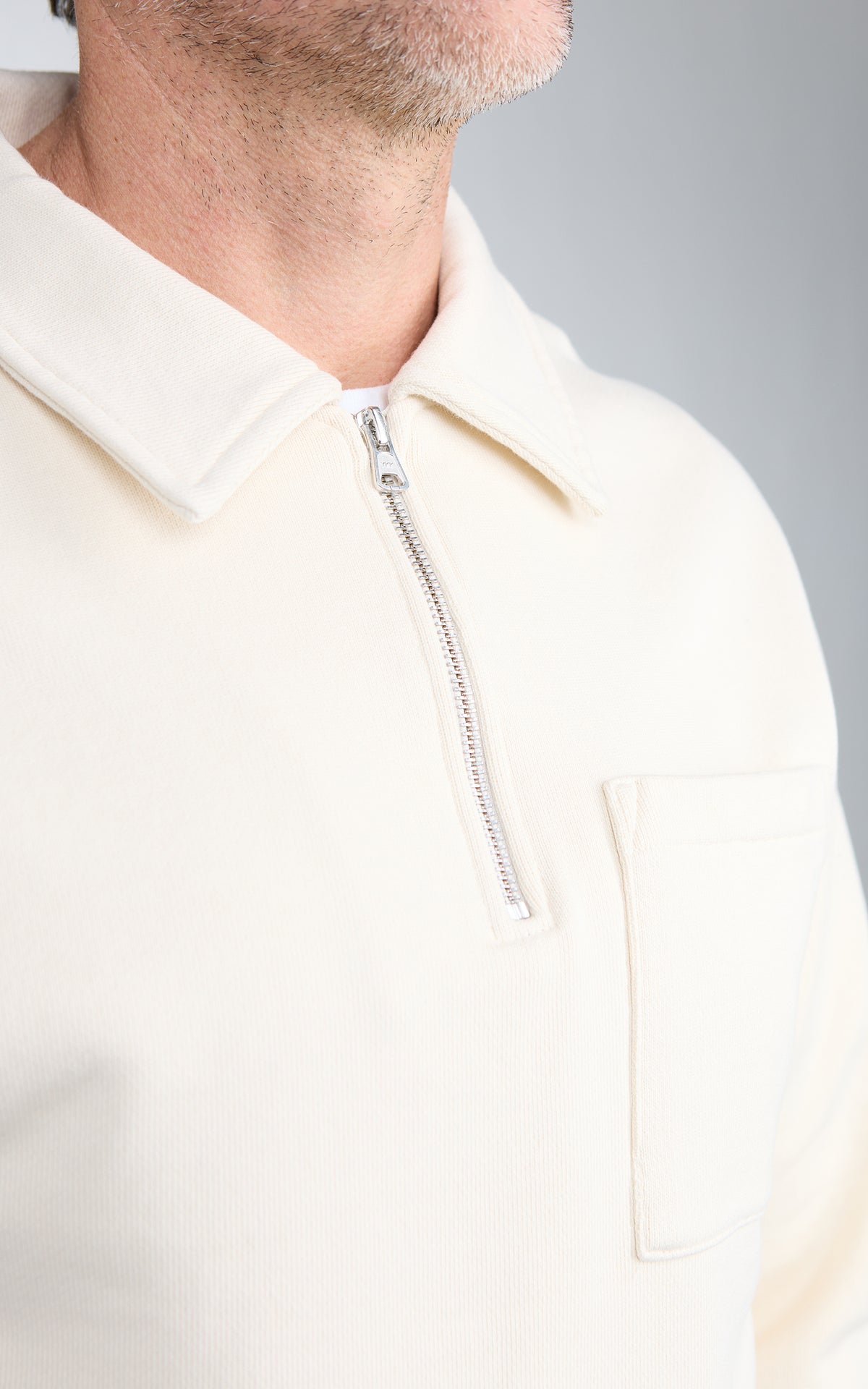 Merz b. Schwanen ZIP03 Authentic Fleece Polo Collared Half-Zip Cotton Sweatshirt Nature
