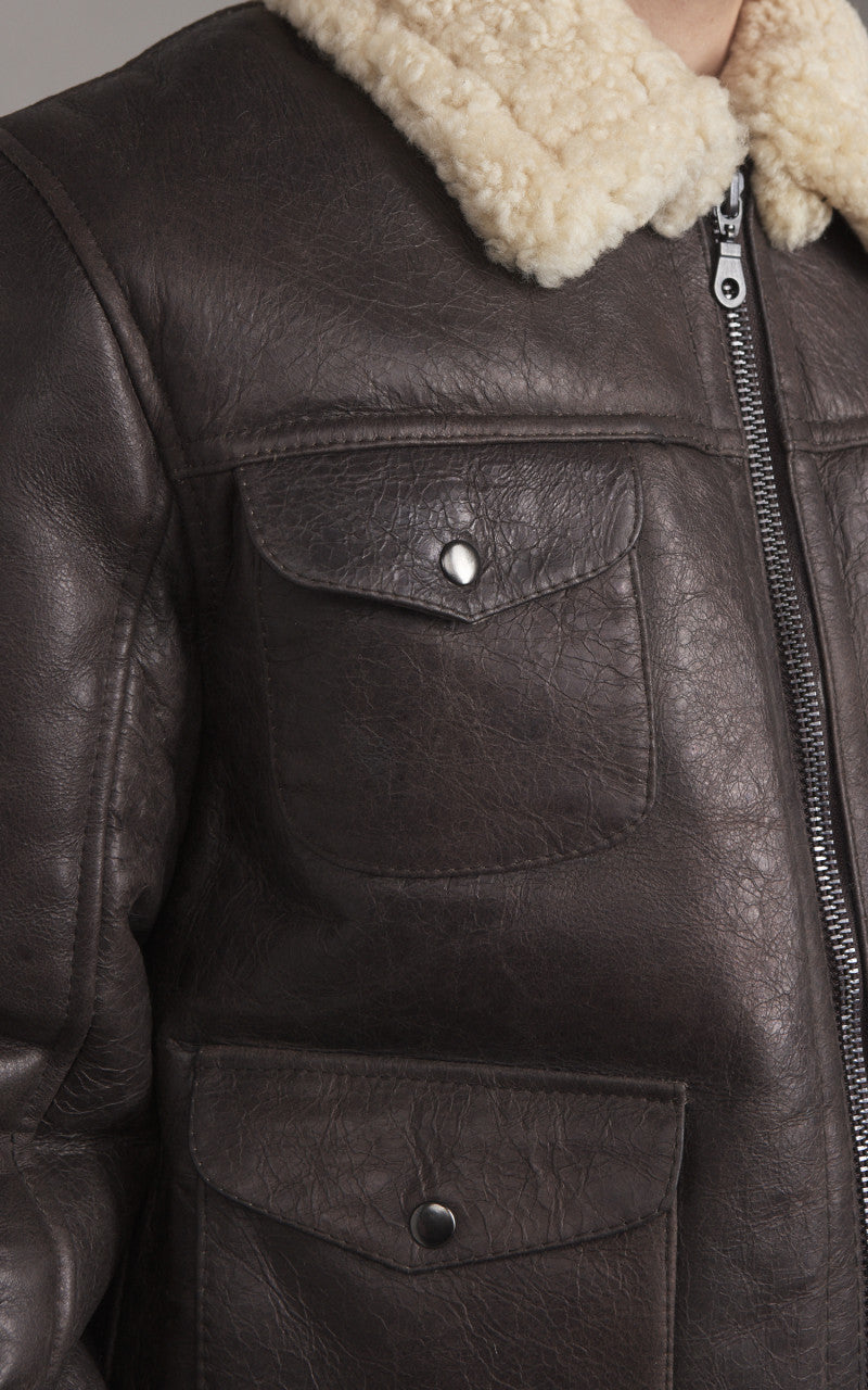 Military Surplus US Navy Shearling Bomber Leather Jacket Brown