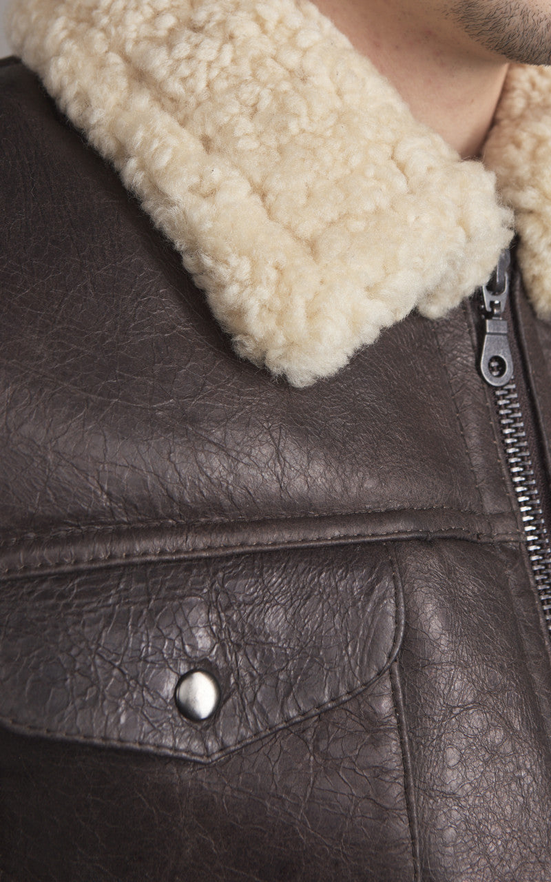 Military Surplus US Navy Shearling Bomber Leather Jacket Brown