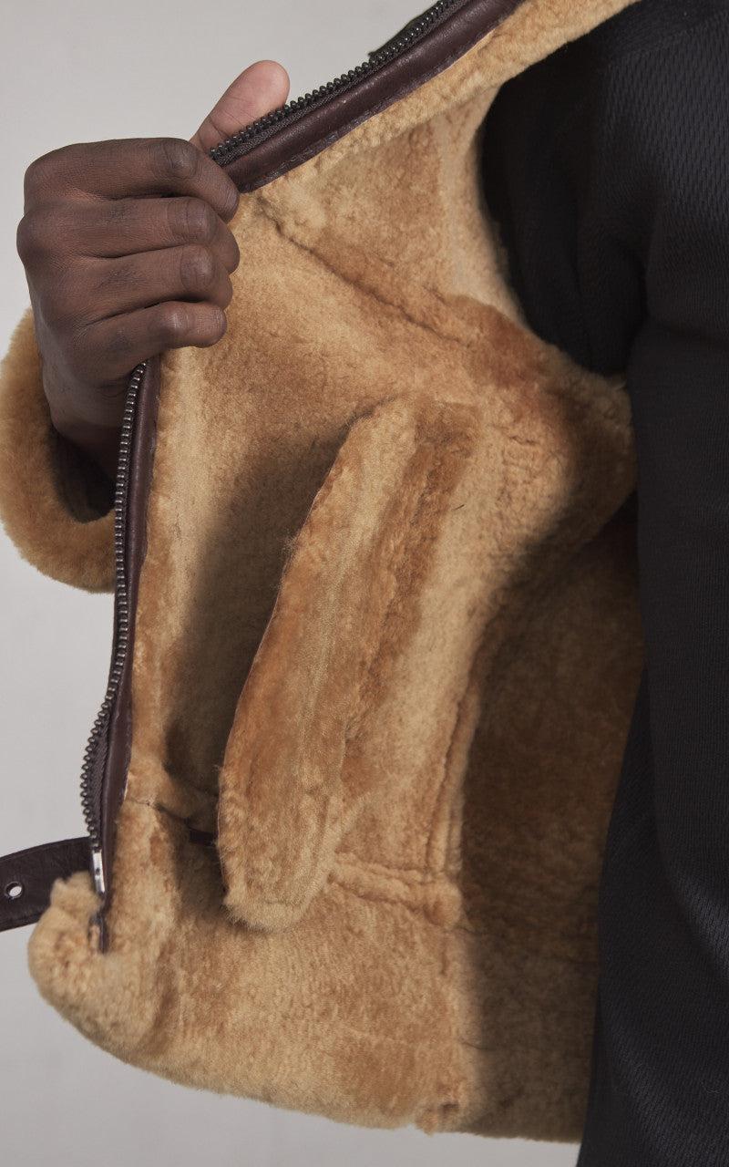 Military Surplus B-46 Shearling Flight Leather Jacket Brown