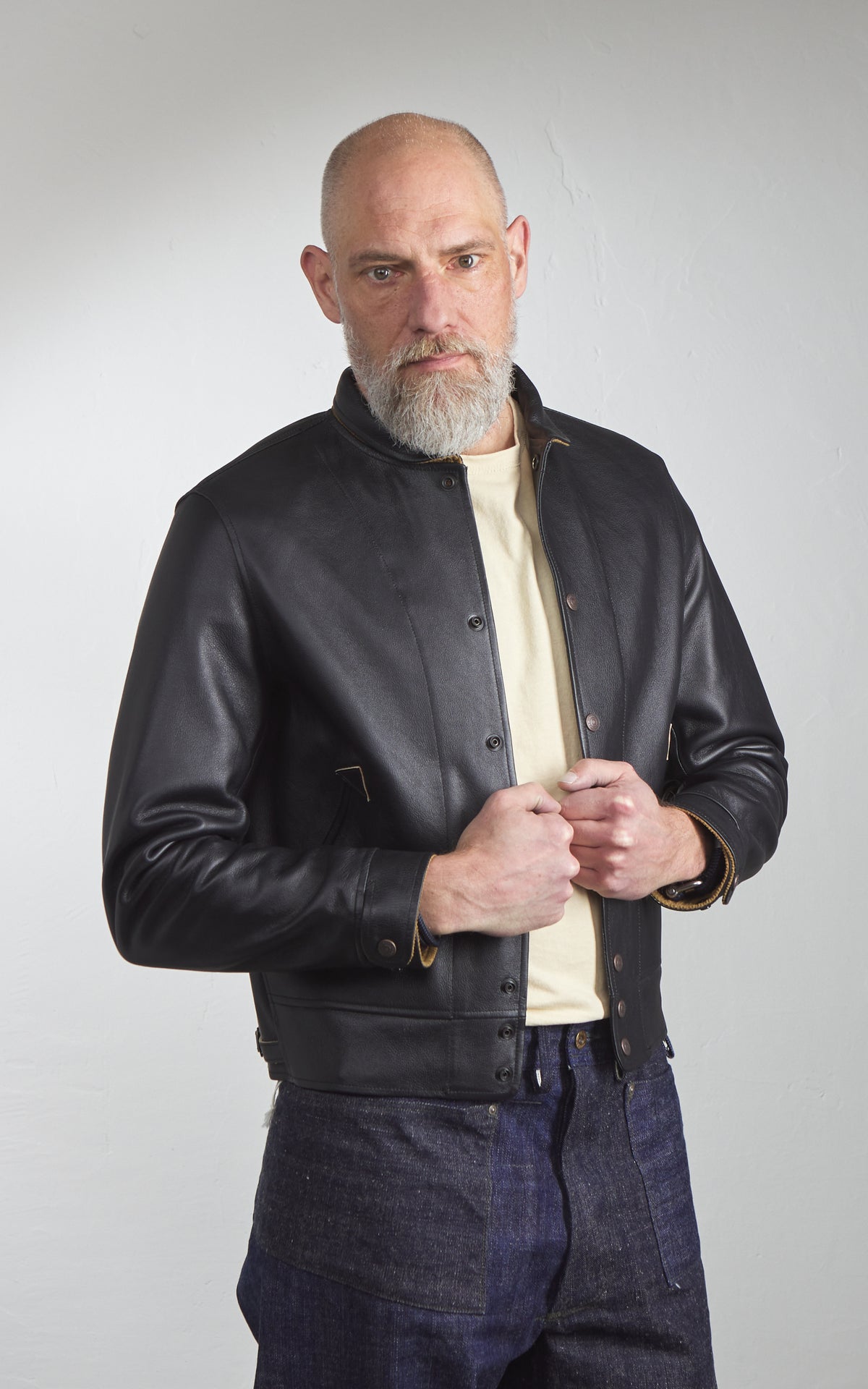 Mister Freedom Campus "Stud" Jacke aus Leder, schwarz