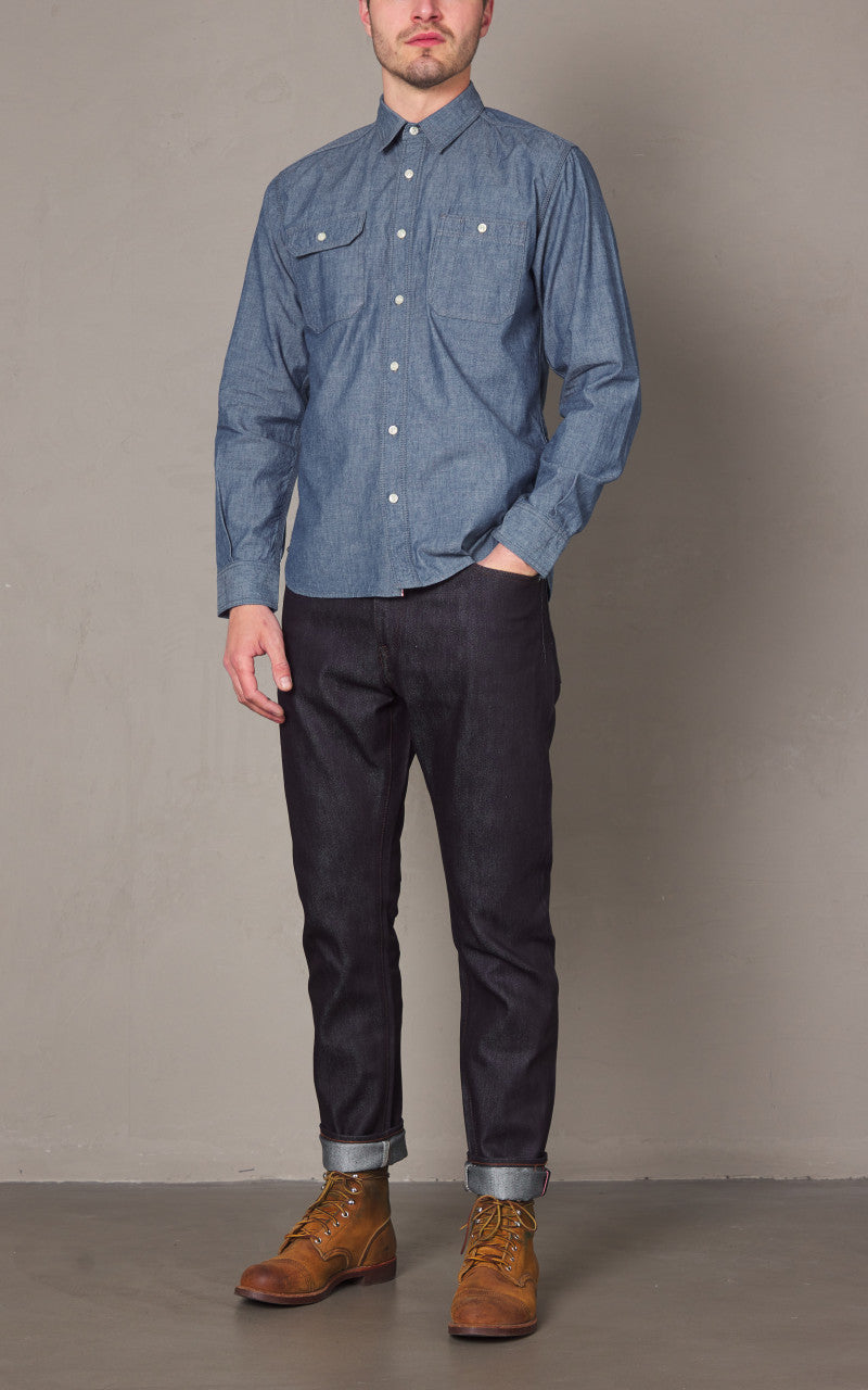 Momotaro Jeans MXLS1010 5oz Selvedge Chambray Shirt Indigo