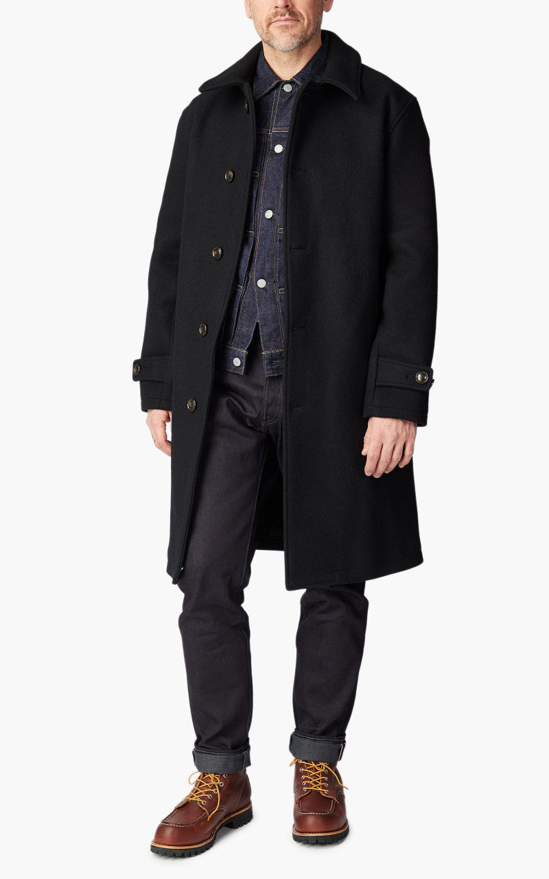 Momotaro Jeans MXOT1500 Heavy Melton Balmacaan Coat Black
