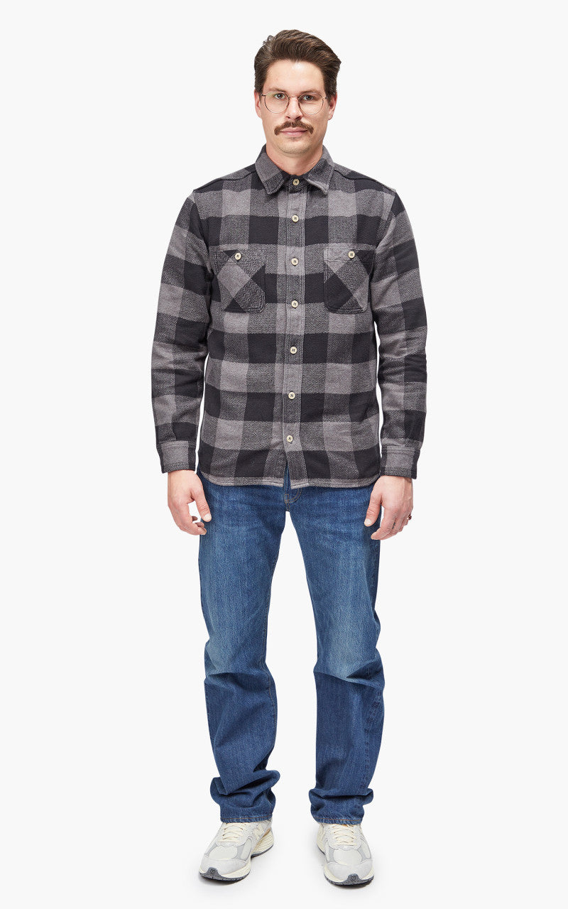 Momotaro Jeans MLS1020M23 Original Triple Yarn Twill Check Shirt Grey