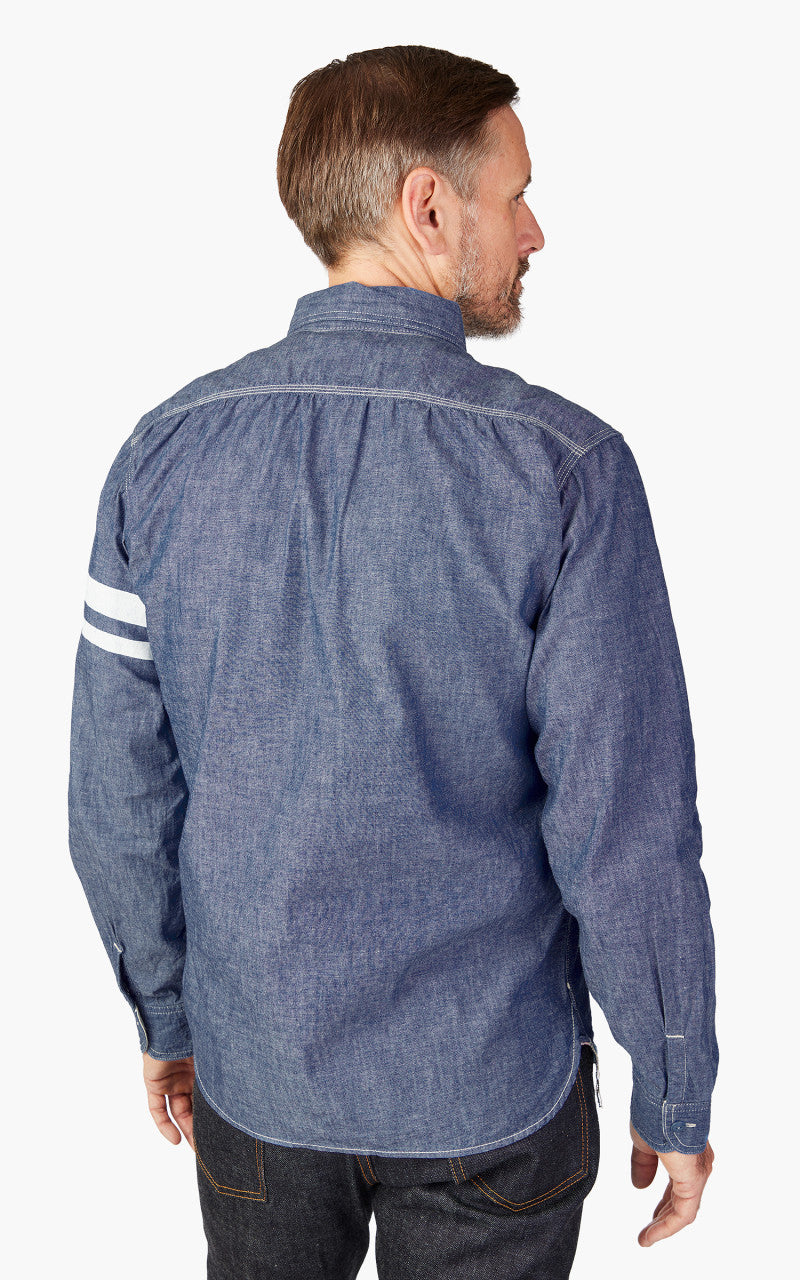 Momotaro Jeans MS044S GTB Stripe 5oz Chambray Work Shirt Indigo