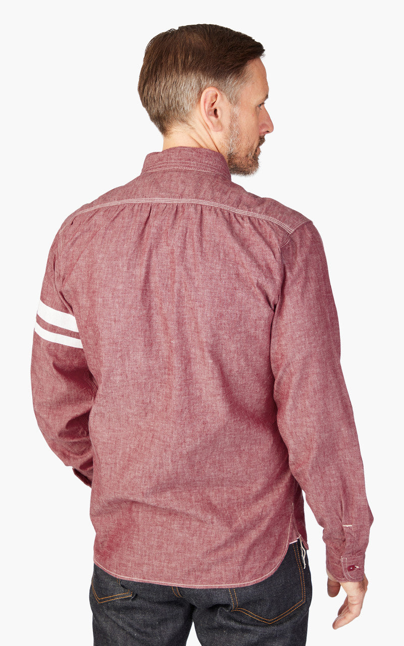 Momotaro Jeans MS044S GTB Stripe 5oz Chambray Work Shirt Red