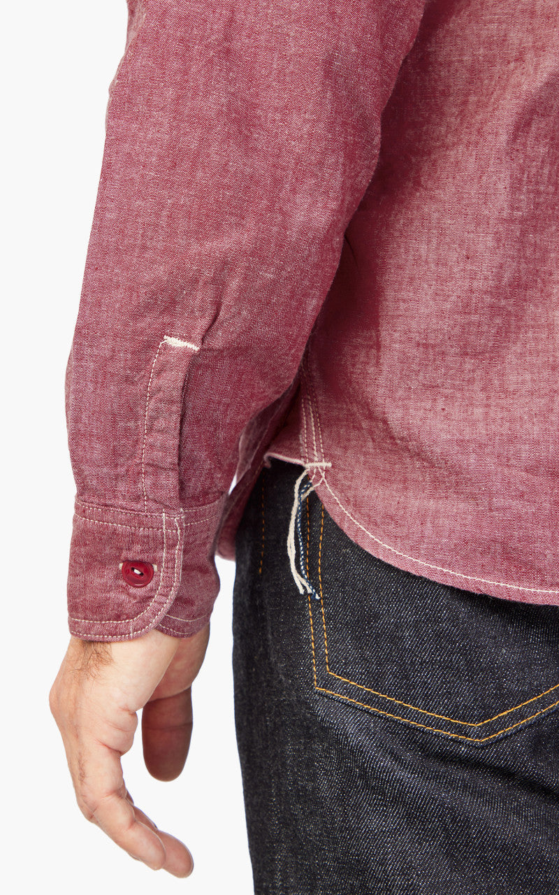 Momotaro Jeans MS044S GTB Stripe 5oz Chambray Work Shirt Red