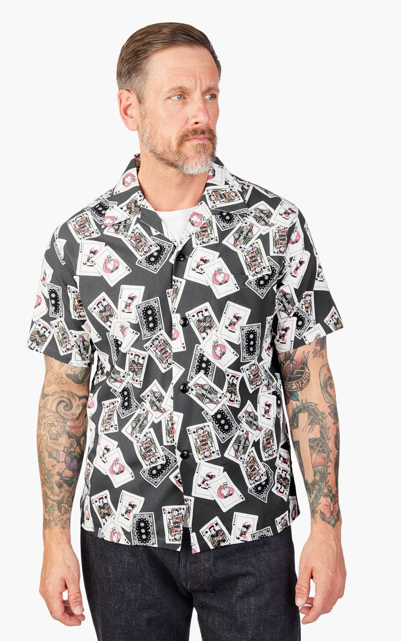 Momotaro Jeans MSS1010M31 Original Cards Design Hawaiian Shirt Black