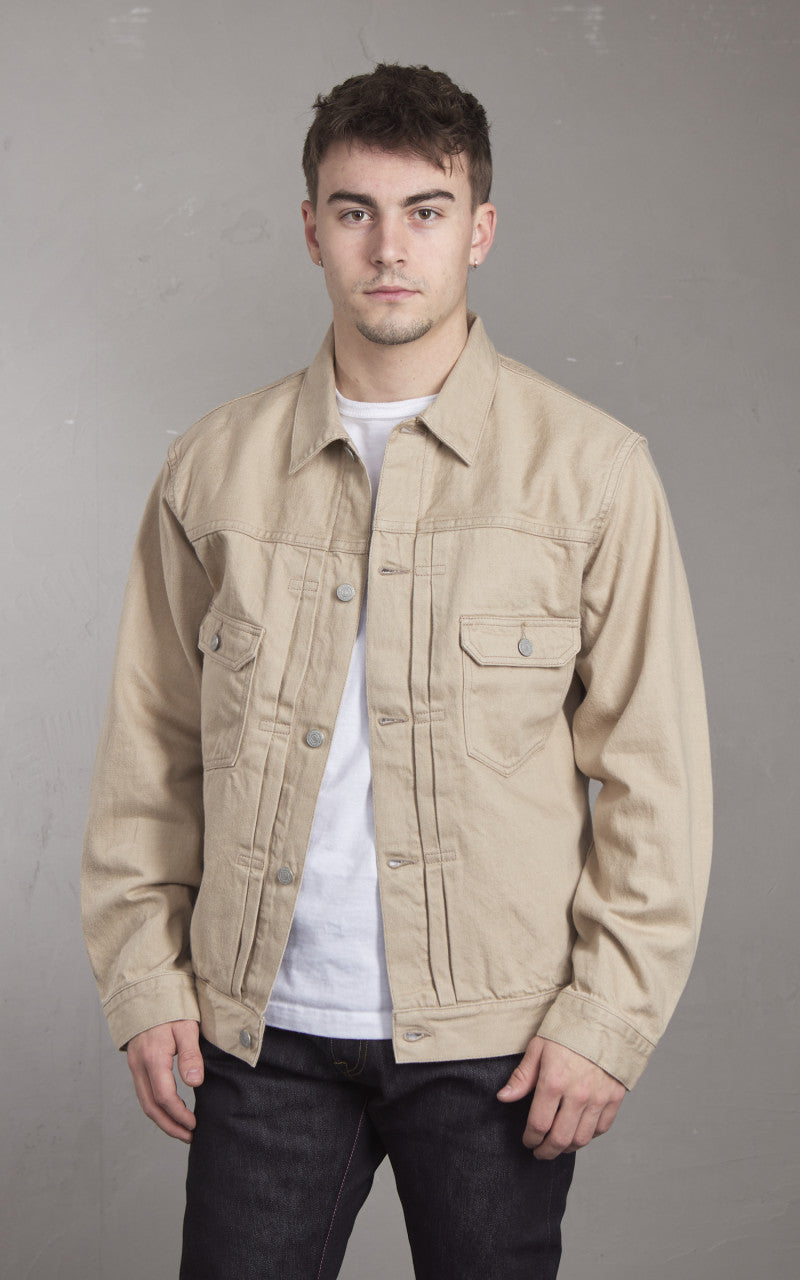 Momotaro Jeans MXGJ1004 Kakishibu Dyed Type 2 Denim Jacket Beige 13.5oz