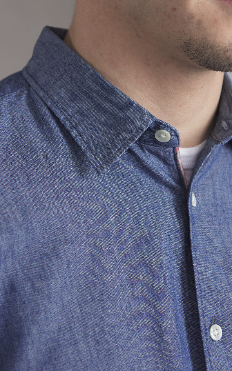 Momotaro Jeans MXLS1023 Selvedge Chambray Work Shirt Indigo 5oz