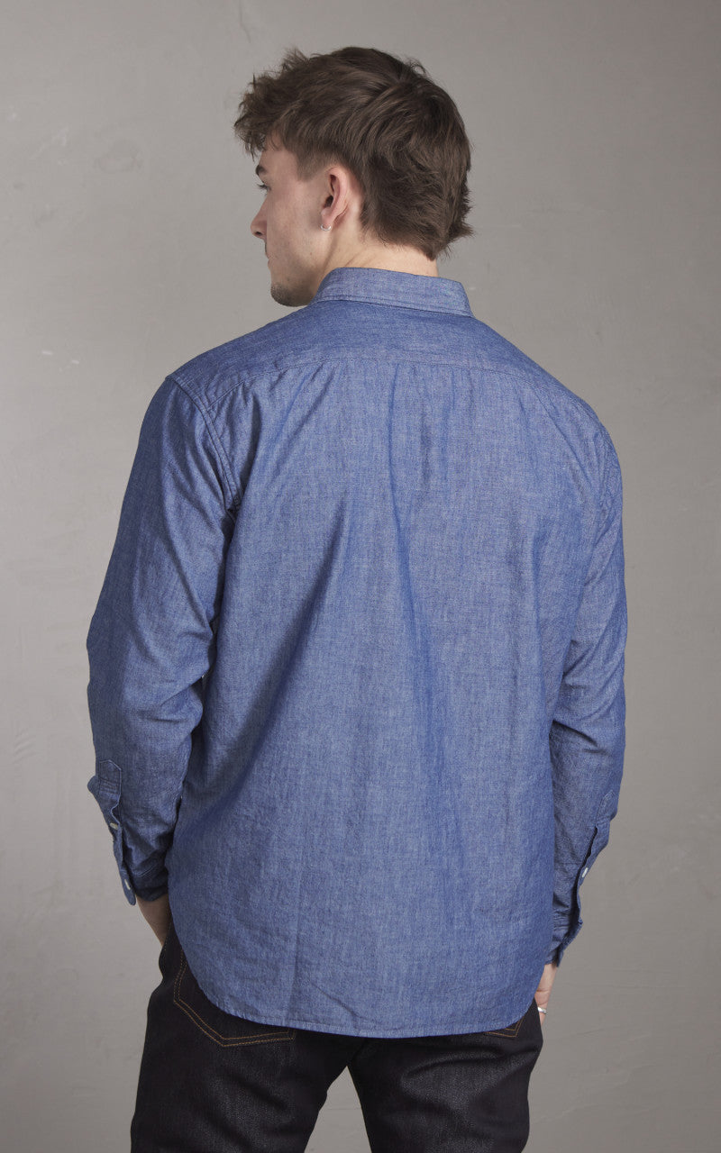 Momotaro Jeans MXLS1023 Selvedge Chambray Work Shirt Indigo 5oz