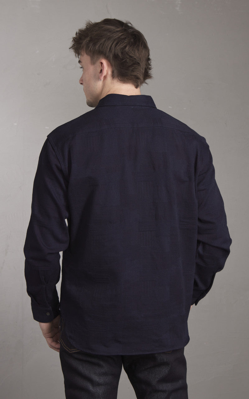 Momotaro Jeans MXLS1026 Indigo Dyed Sashiko Jacquard Shirt Indigo