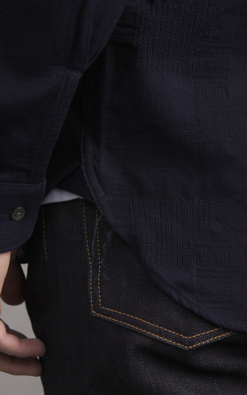 Momotaro Jeans MXLS1026 Indigo Dyed Sashiko Jacquard Shirt Indigo