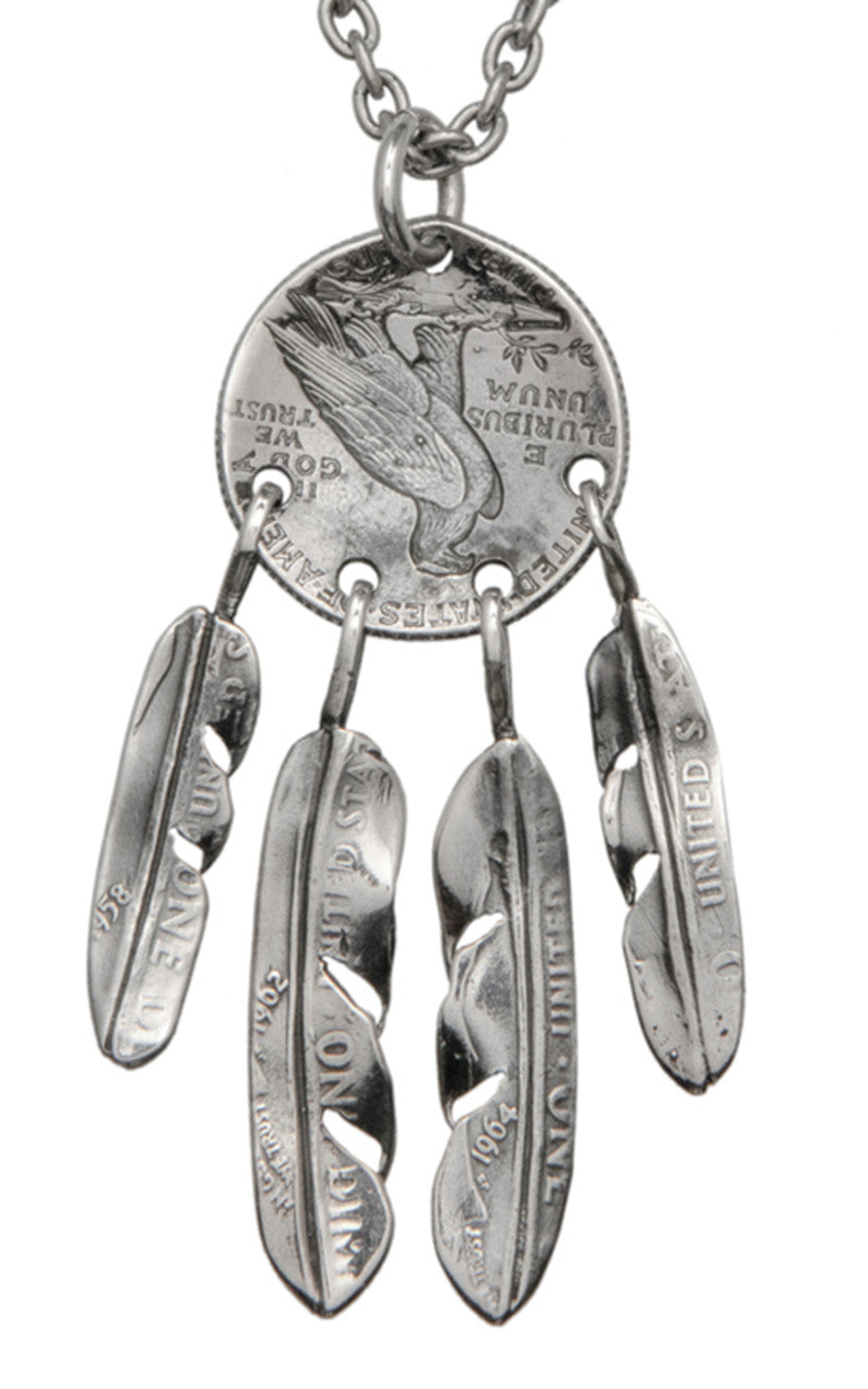 North Works N-669 Necklace 925 Silver Indian Coin Feather
