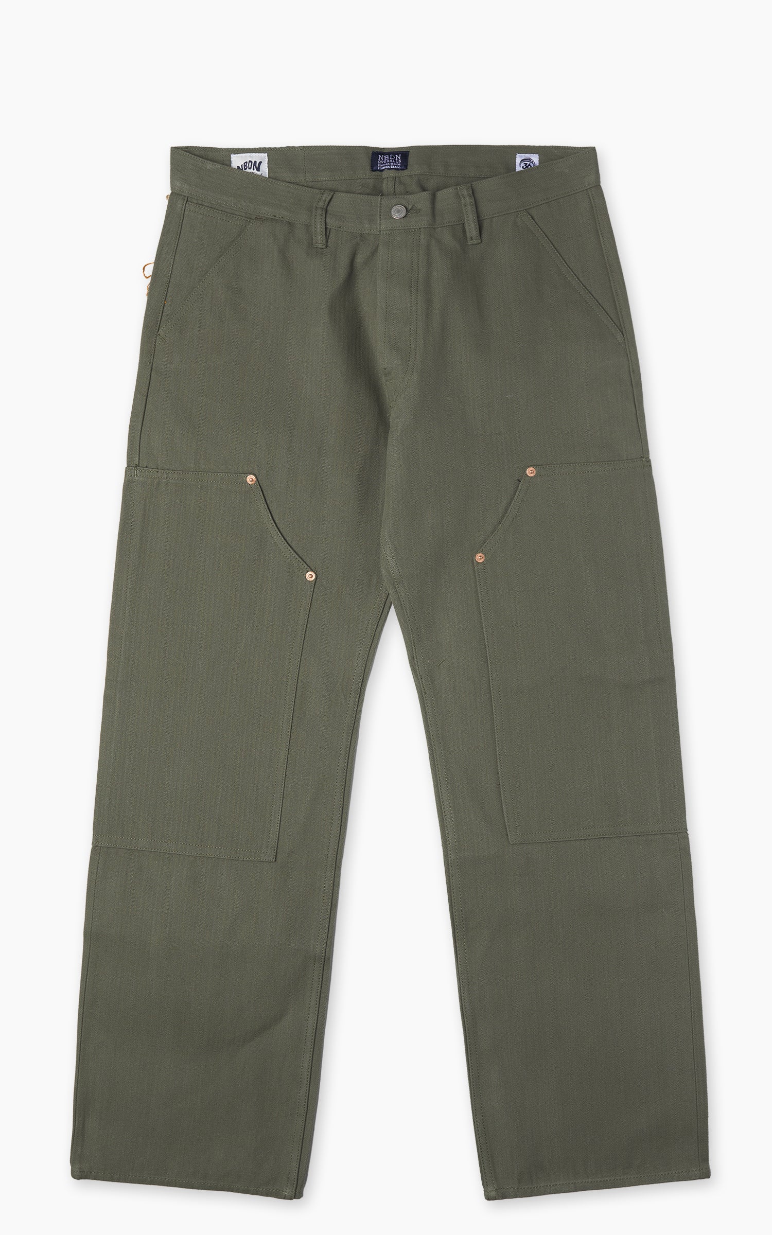 NBDN Haven Herringbone Selvedge Carpenter Pants Olive Green 15.5oz