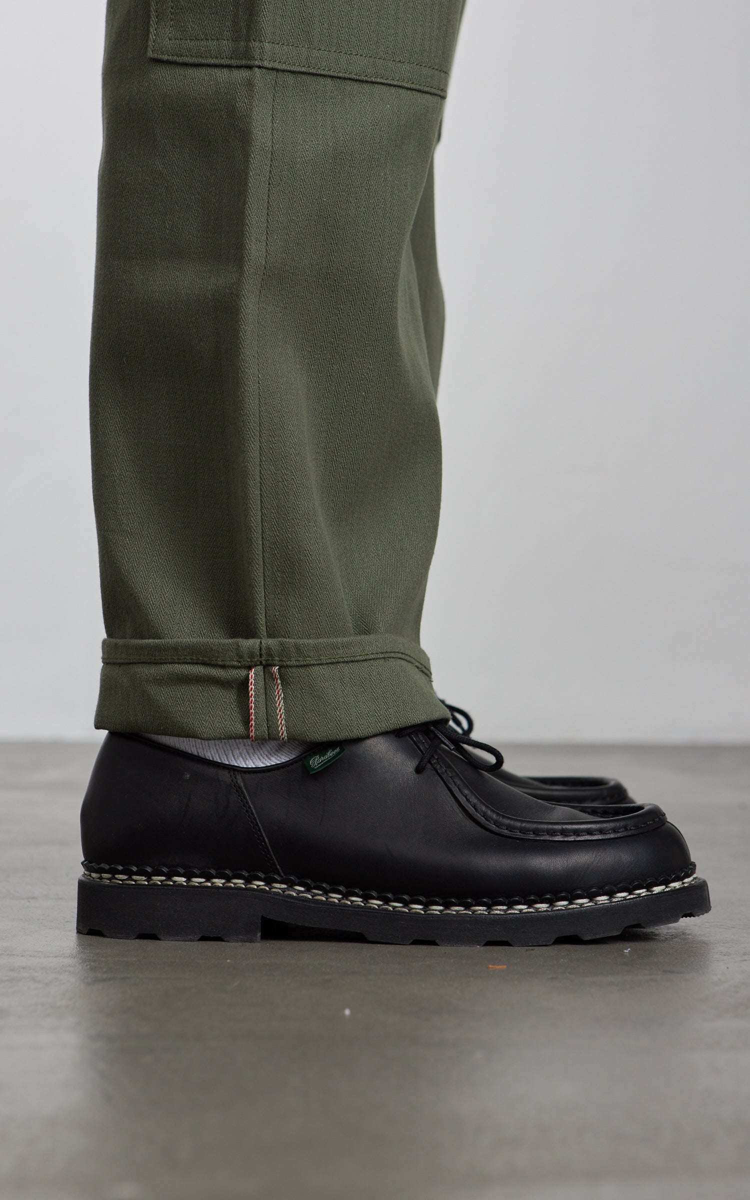 NBDN Haven Herringbone Selvedge Carpenter Pants Olive Green 15.5oz