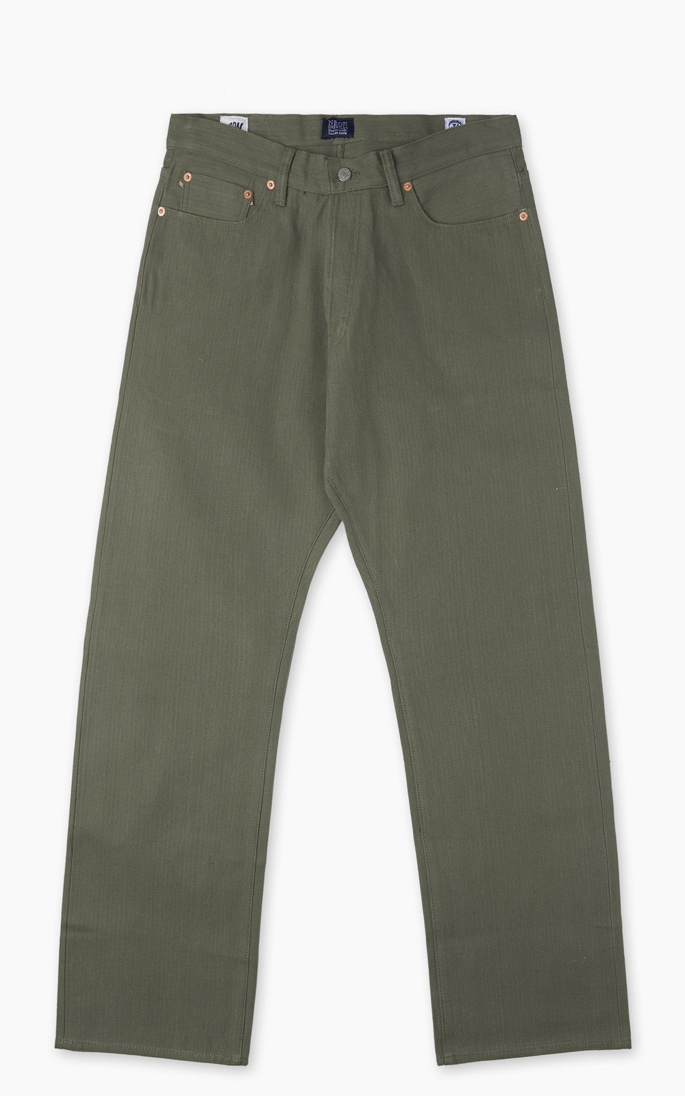 NBDN Ogre Herringbone Selvedge 5-Pocket Jeans Olive Green 15.5oz
