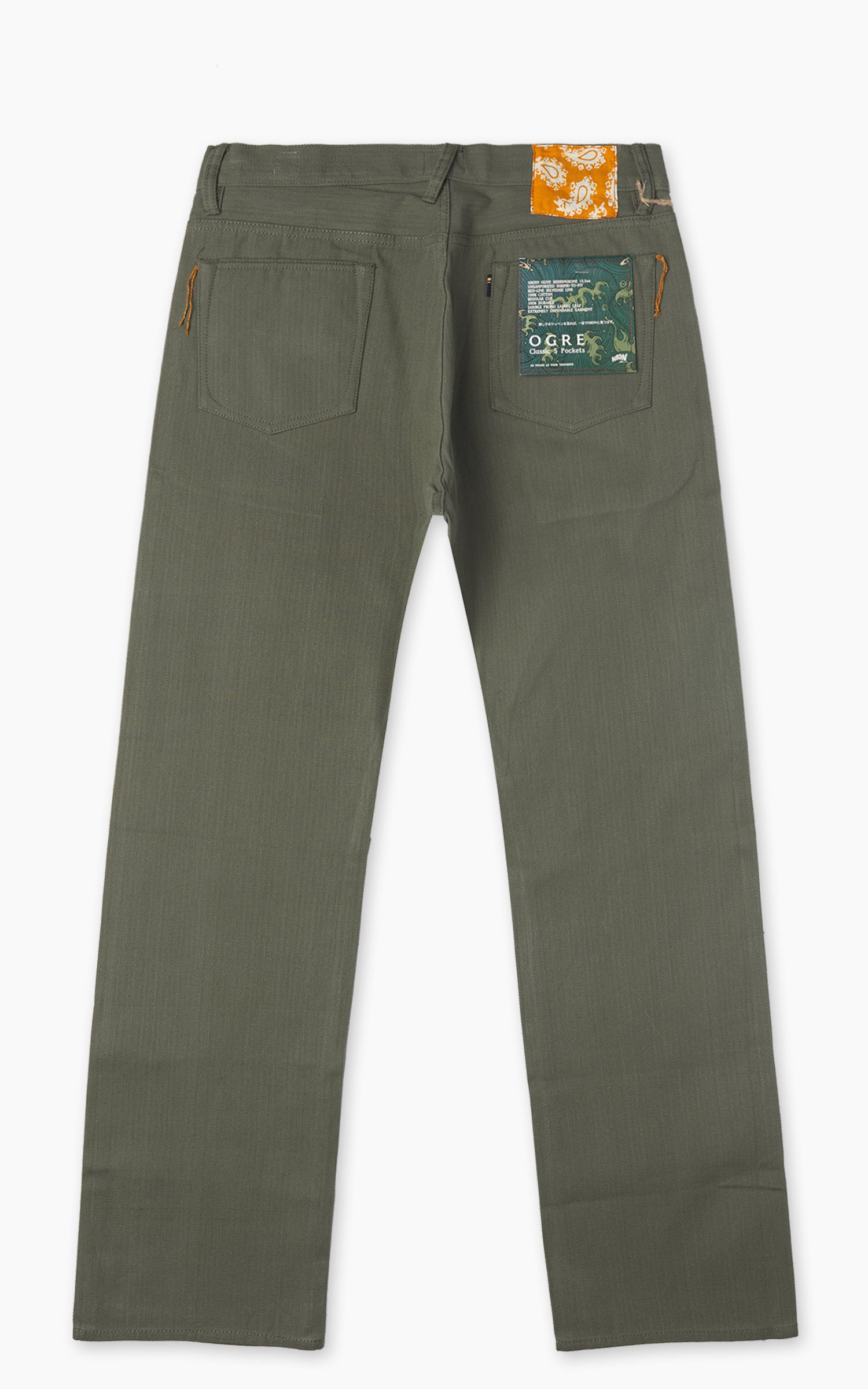 NBDN Ogre Herringbone Selvedge 5-Pocket Jeans Olive Green 15.5oz