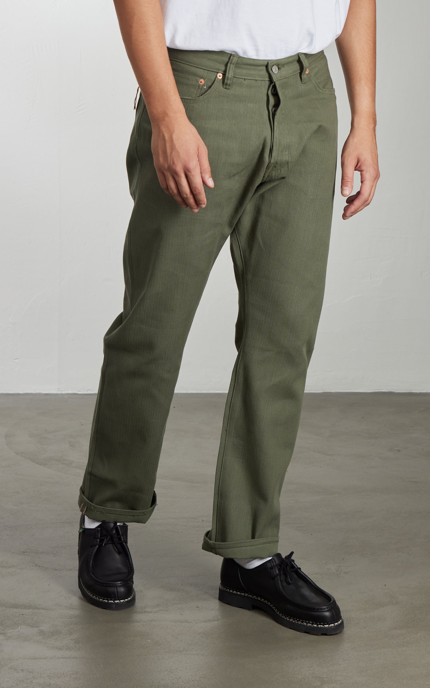 NBDN Ogre Herringbone Selvedge 5-Pocket Jeans Olive Green 15.5oz