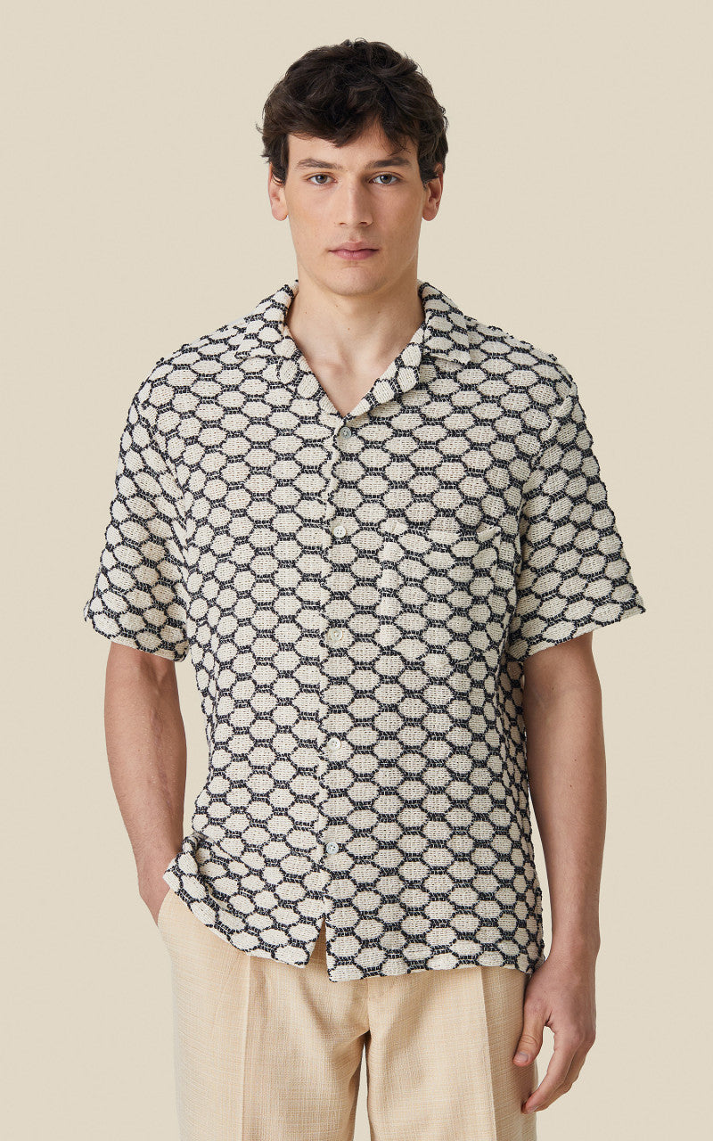 Portuguese Flannel Net Camp Collar Shirt Black