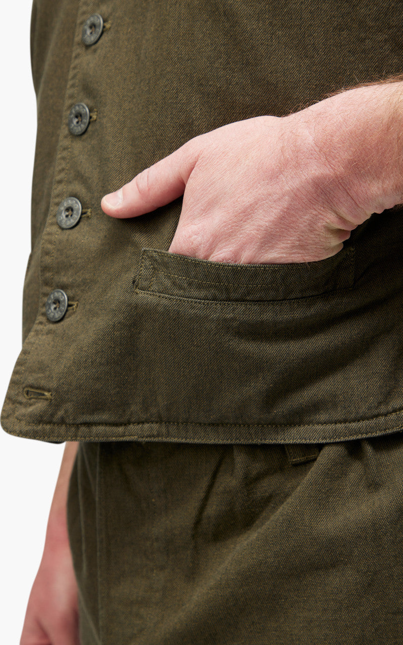 Nigel Cabourn Waistcoat Cotton Broken Twill Army