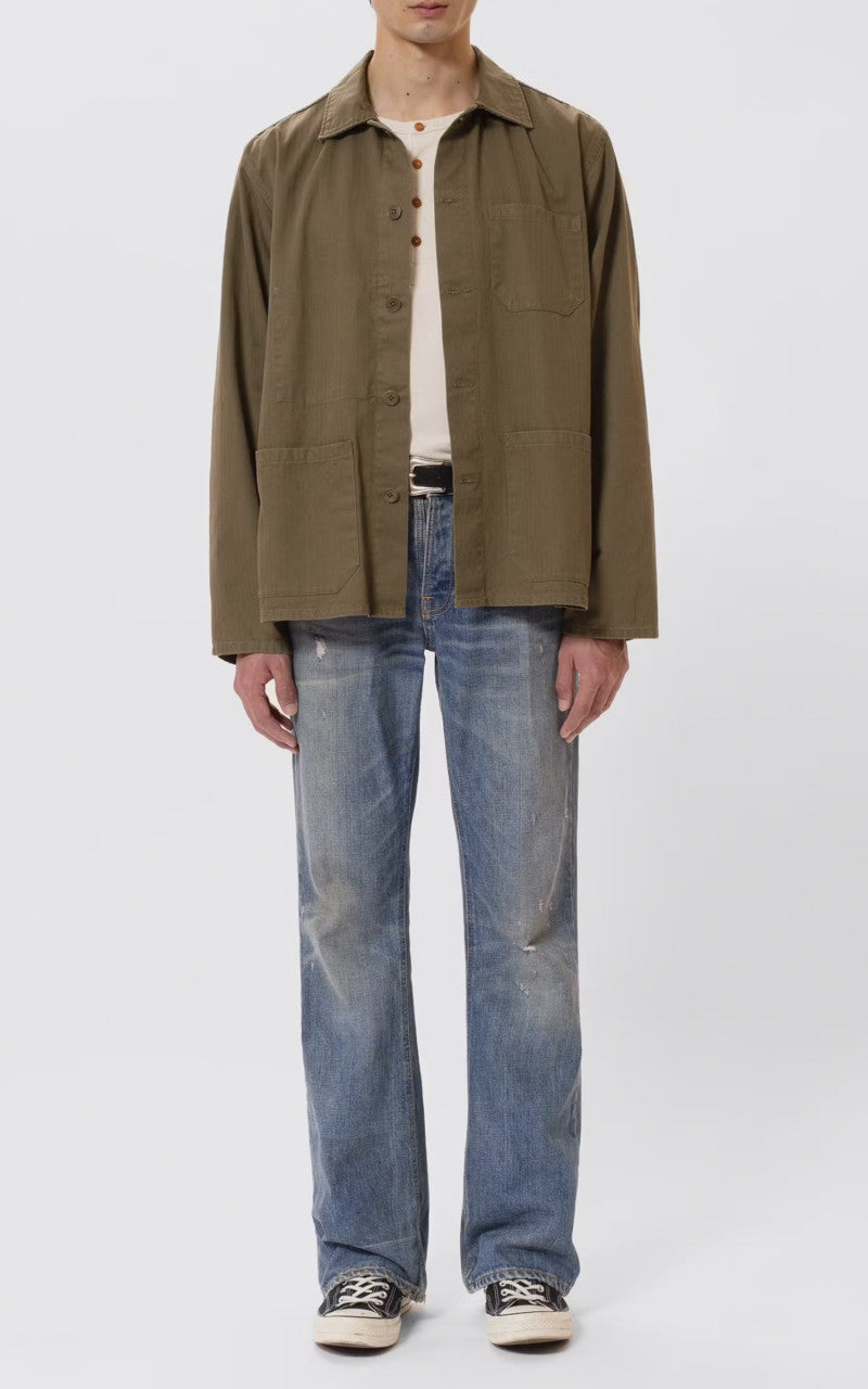 Nudie Jeans Buddy Herringbone Chore Jacket Olive