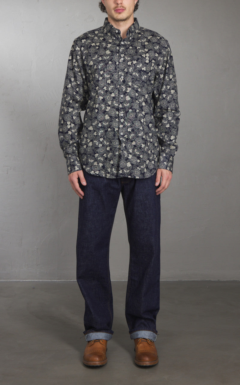 Naked & Famous Denim Easy Shirt Kimono Floral Print Indigo